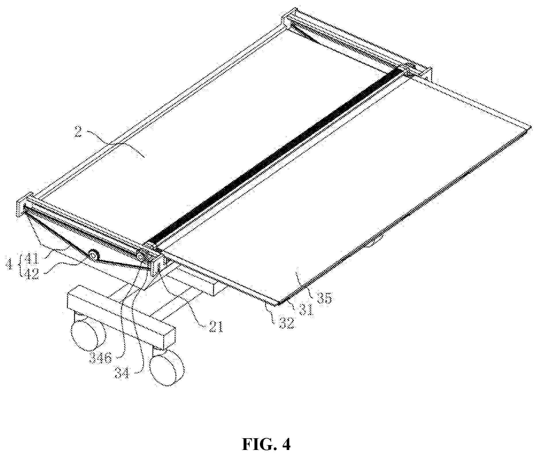 Patent US12569386 Figure 4 – Medical transfer bed