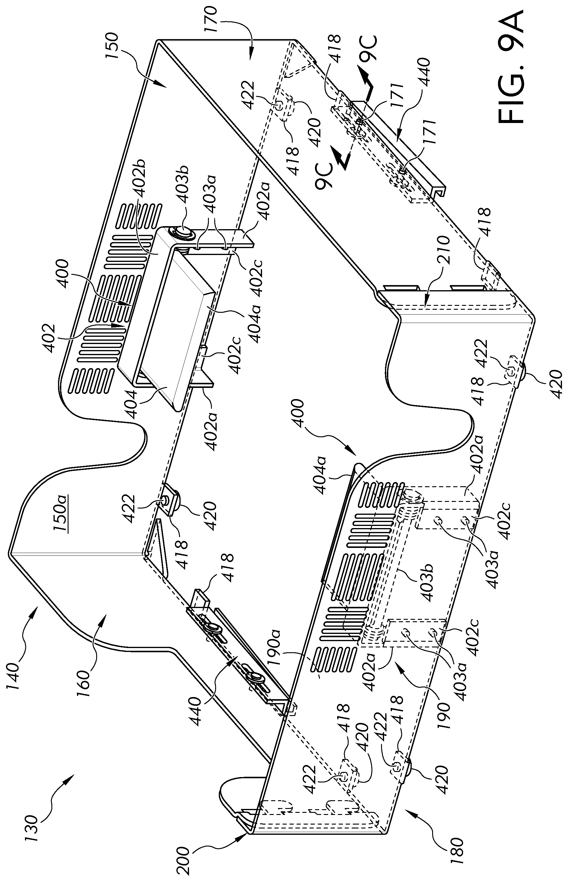 Patent US12569389 Figure 9 – Surgical table cladding protection device