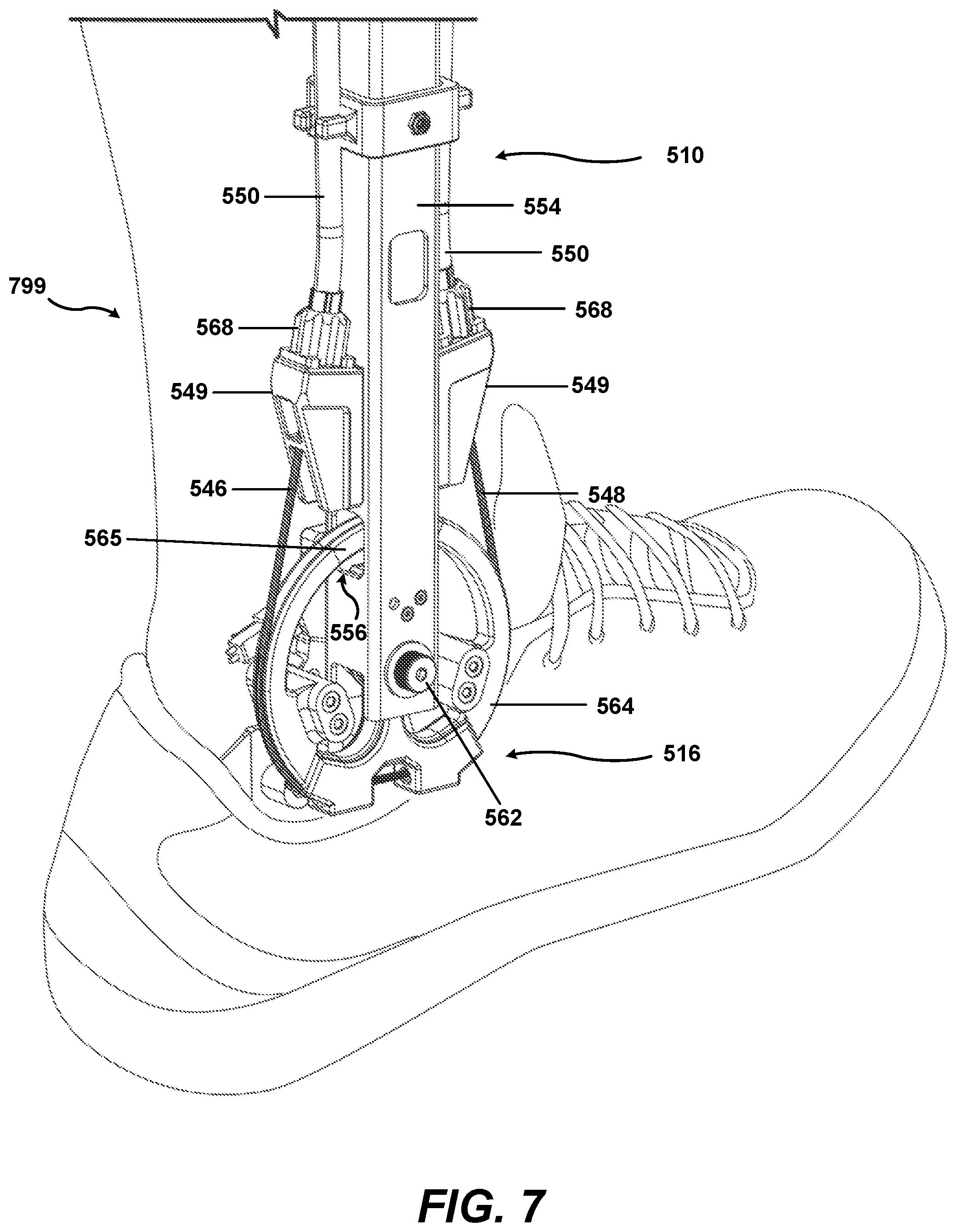 Patent US12569393 Figure 7 – Cable-actuated, kinetically-balanced, parallel torque transfer exoskeleton joint actuator with or without strain sensing