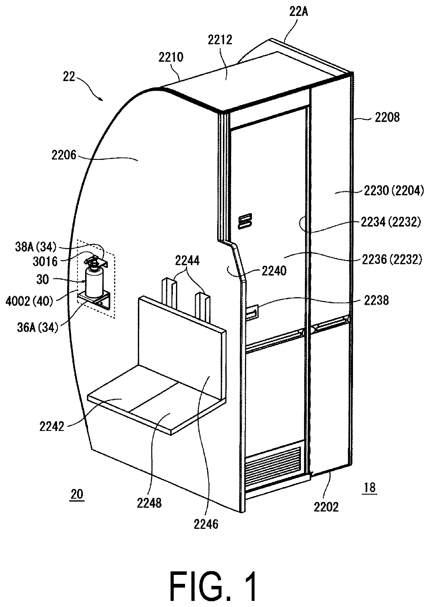Patent US12569583 — Arrangement structure for pump-type bottle in aircraft cabin — Figure 1