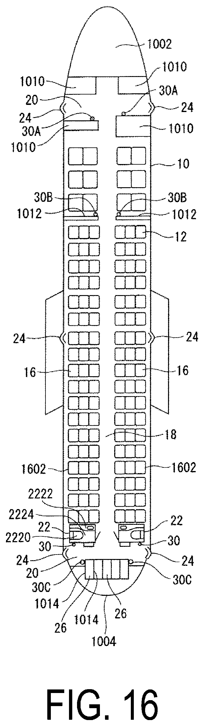 Patent US12569583 Figure 16 – Arrangement structure for pump-type bottle in aircraft cabin