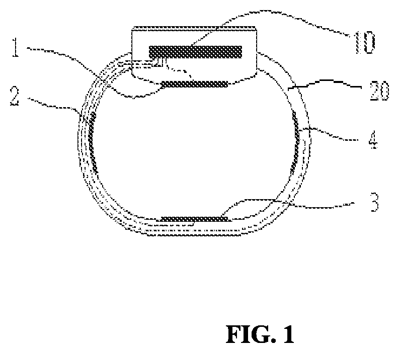 Patent US12569678 Figure 1 – Multi-electrode miniature electrical stimulation system and tremor relief wristband