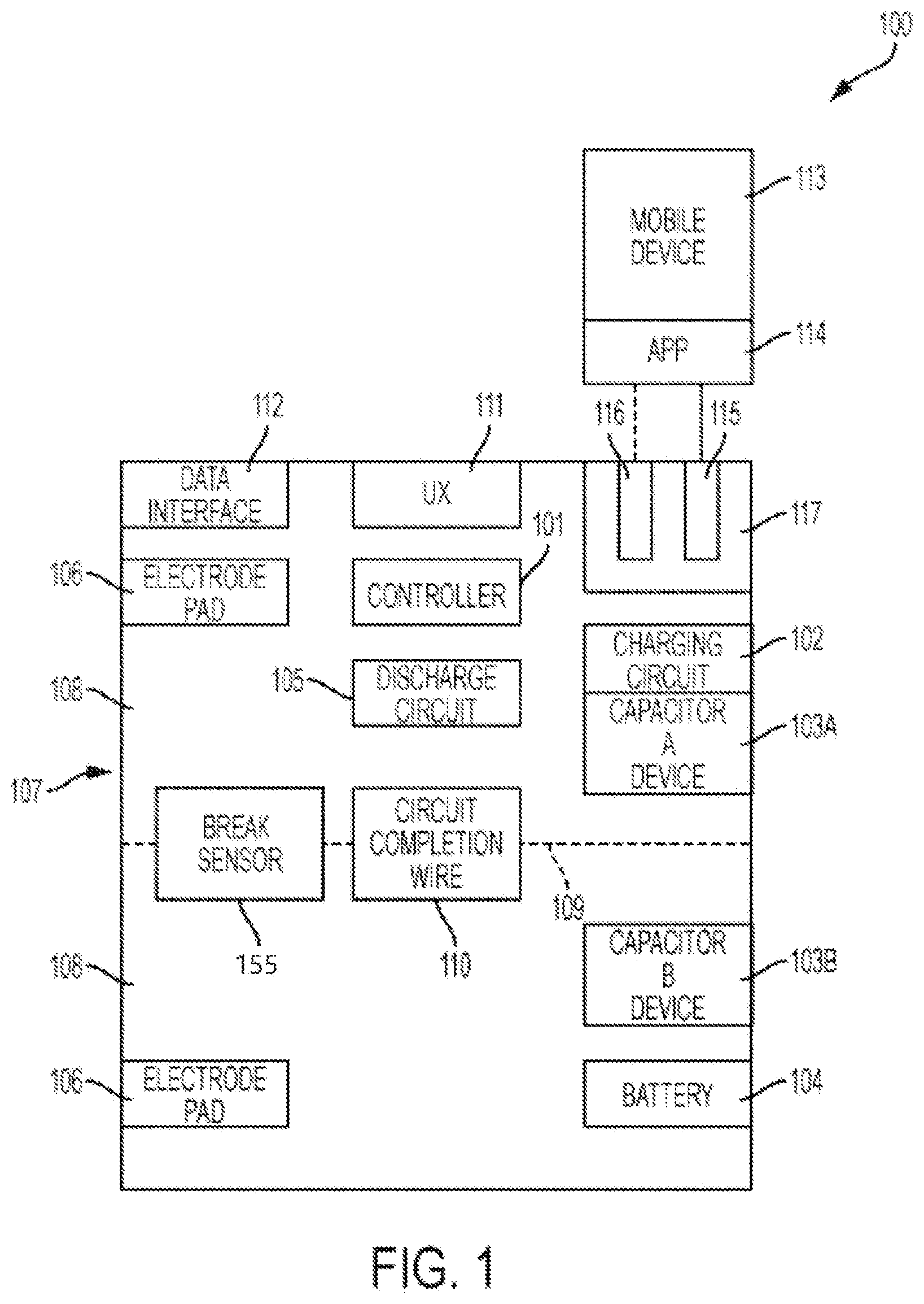 Patent US12569693 Figure 1 – Portable single use automated external defibrillator device