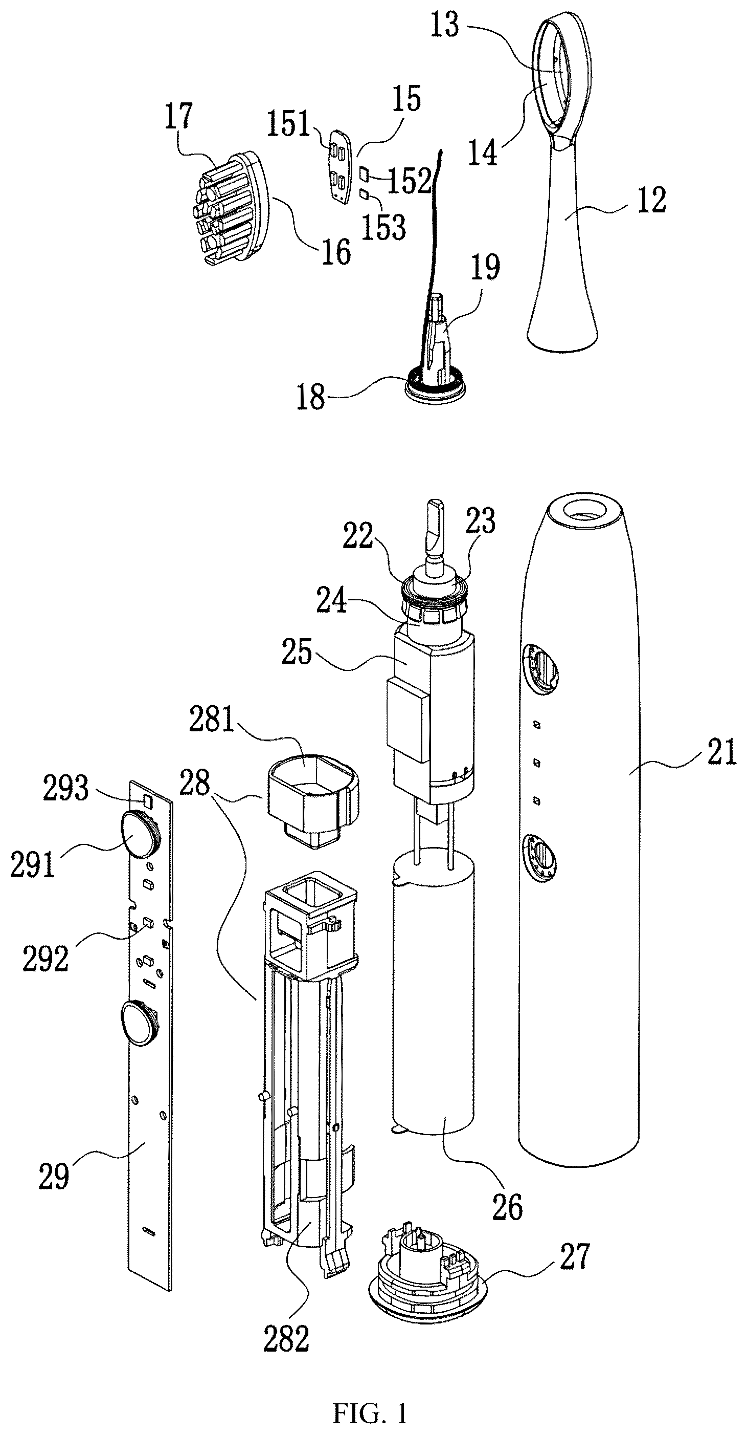 Patent US12569699 Figure 1 – Adjustable light therapy care electric toothbrush