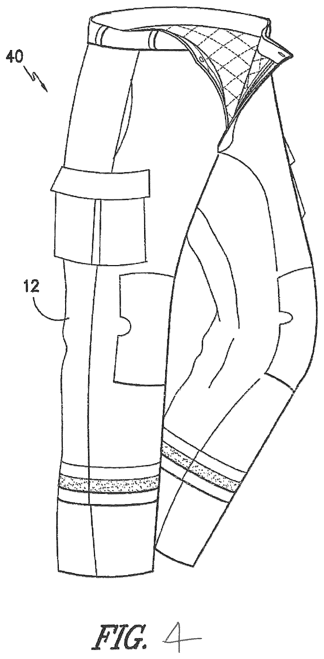 Patent US12569704 Figure 4 – Water resistant protective garment
