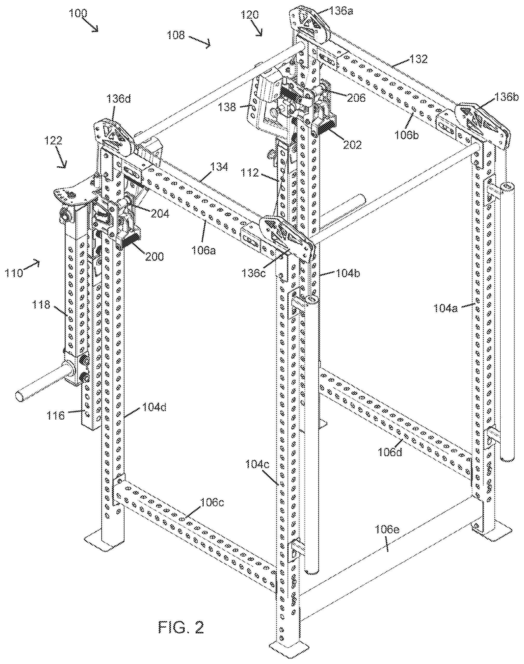 Patent US12569711 Figure 2 – Lever jammer arm exercise machine with a lever jammer arm assembly and dual arm mechanism