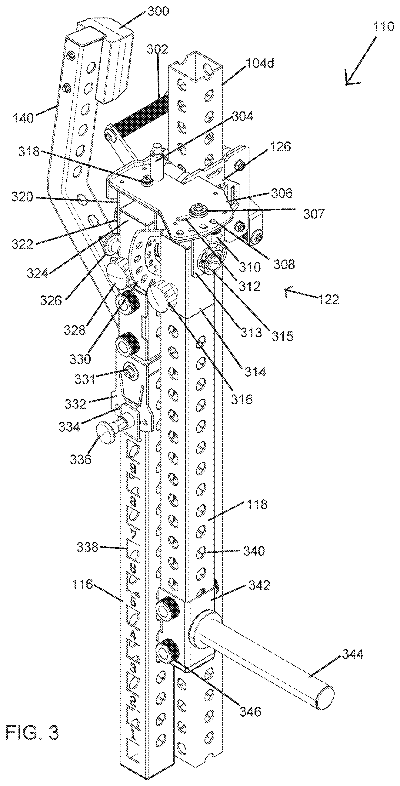 Patent US12569711 Figure 3 – Lever jammer arm exercise machine with a lever jammer arm assembly and dual arm mechanism