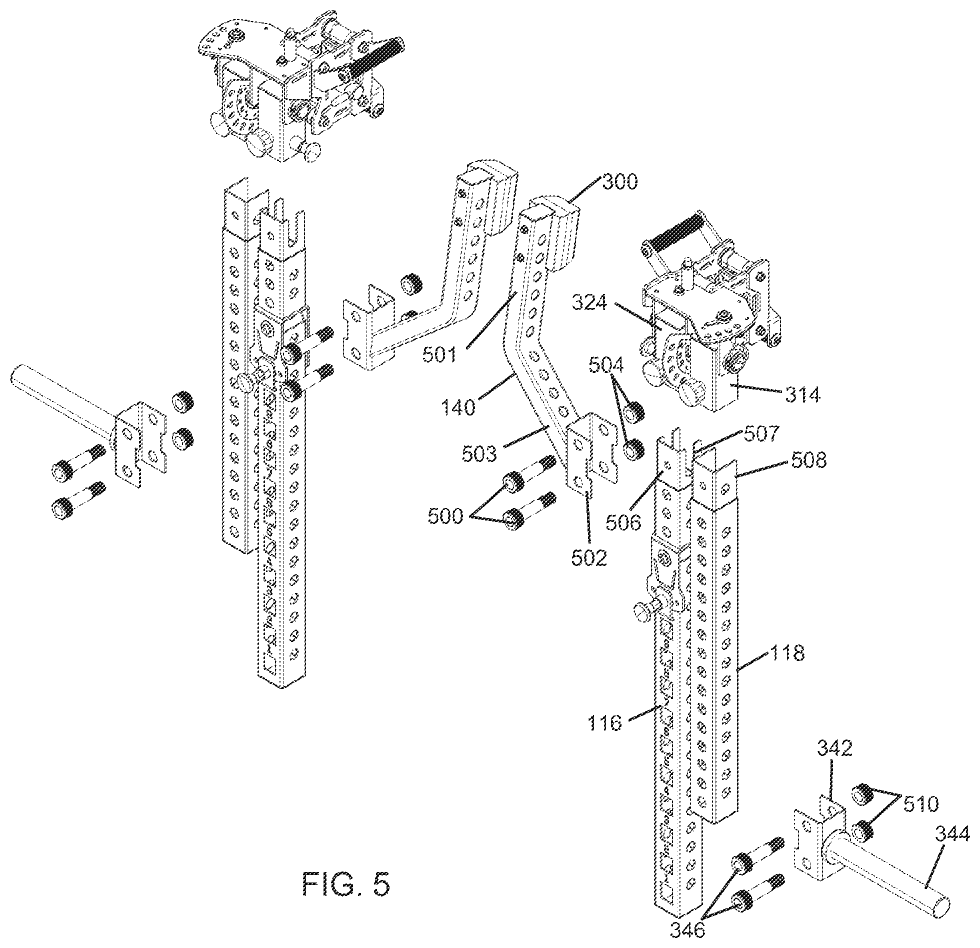 Patent US12569711 Figure 5 – Lever jammer arm exercise machine with a lever jammer arm assembly and dual arm mechanism