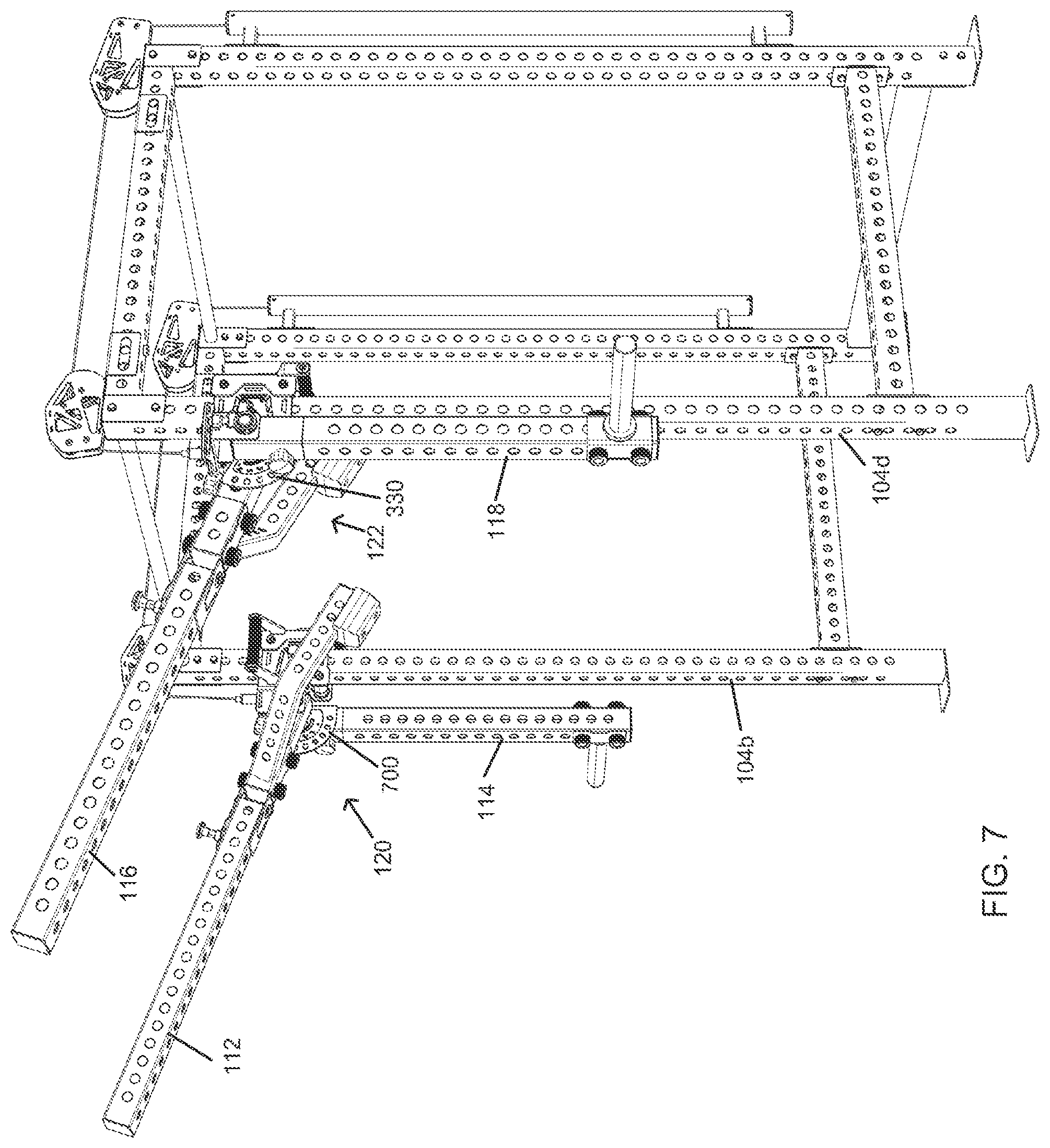 Patent US12569711 Figure 7 – Lever jammer arm exercise machine with a lever jammer arm assembly and dual arm mechanism