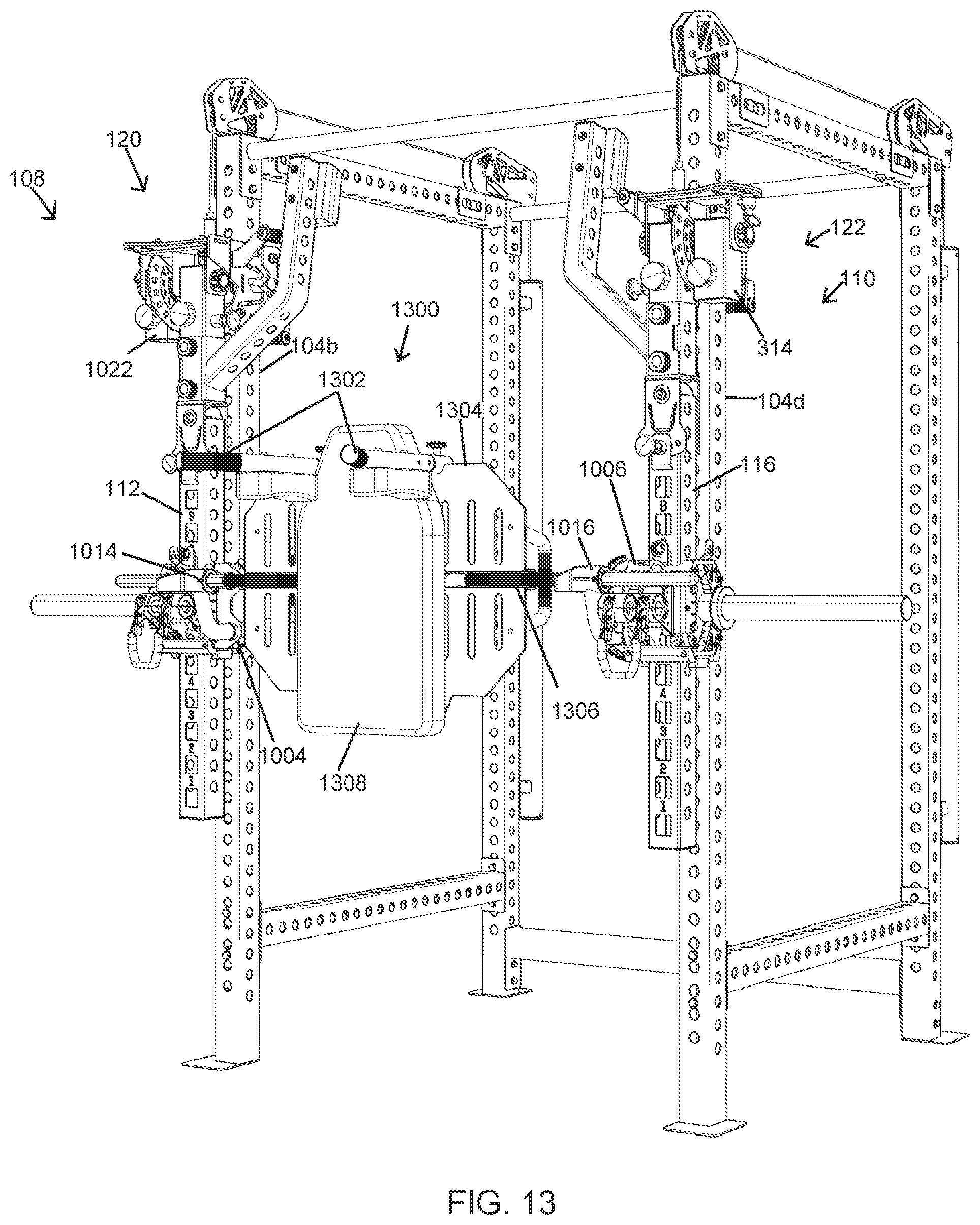 Patent US12569711 Figure 13 – Lever jammer arm exercise machine with a lever jammer arm assembly and dual arm mechanism