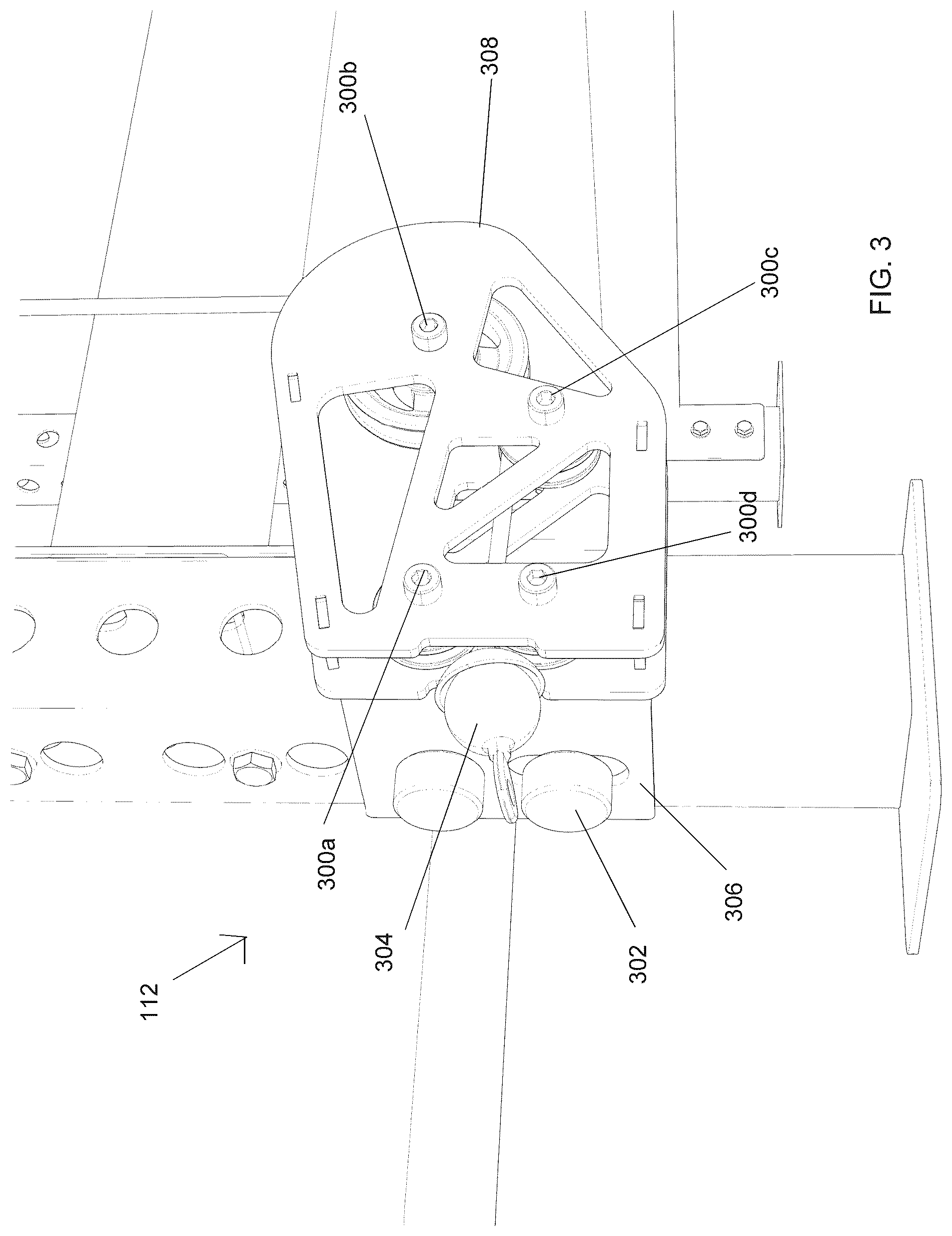 Patent US12569715 Figure 3 – Rack pulley system for exercise equipment