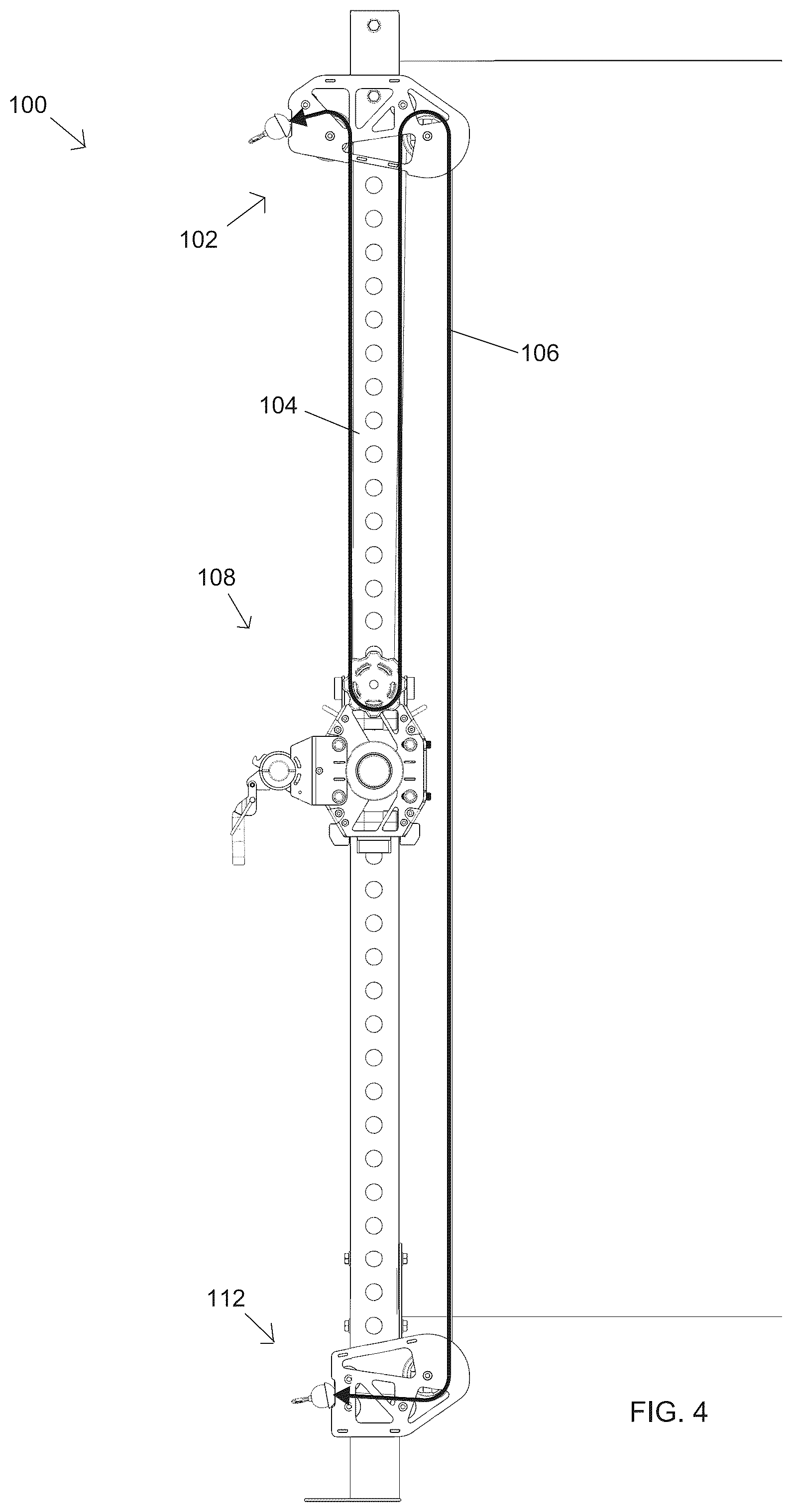 Patent US12569715 Figure 4 – Rack pulley system for exercise equipment