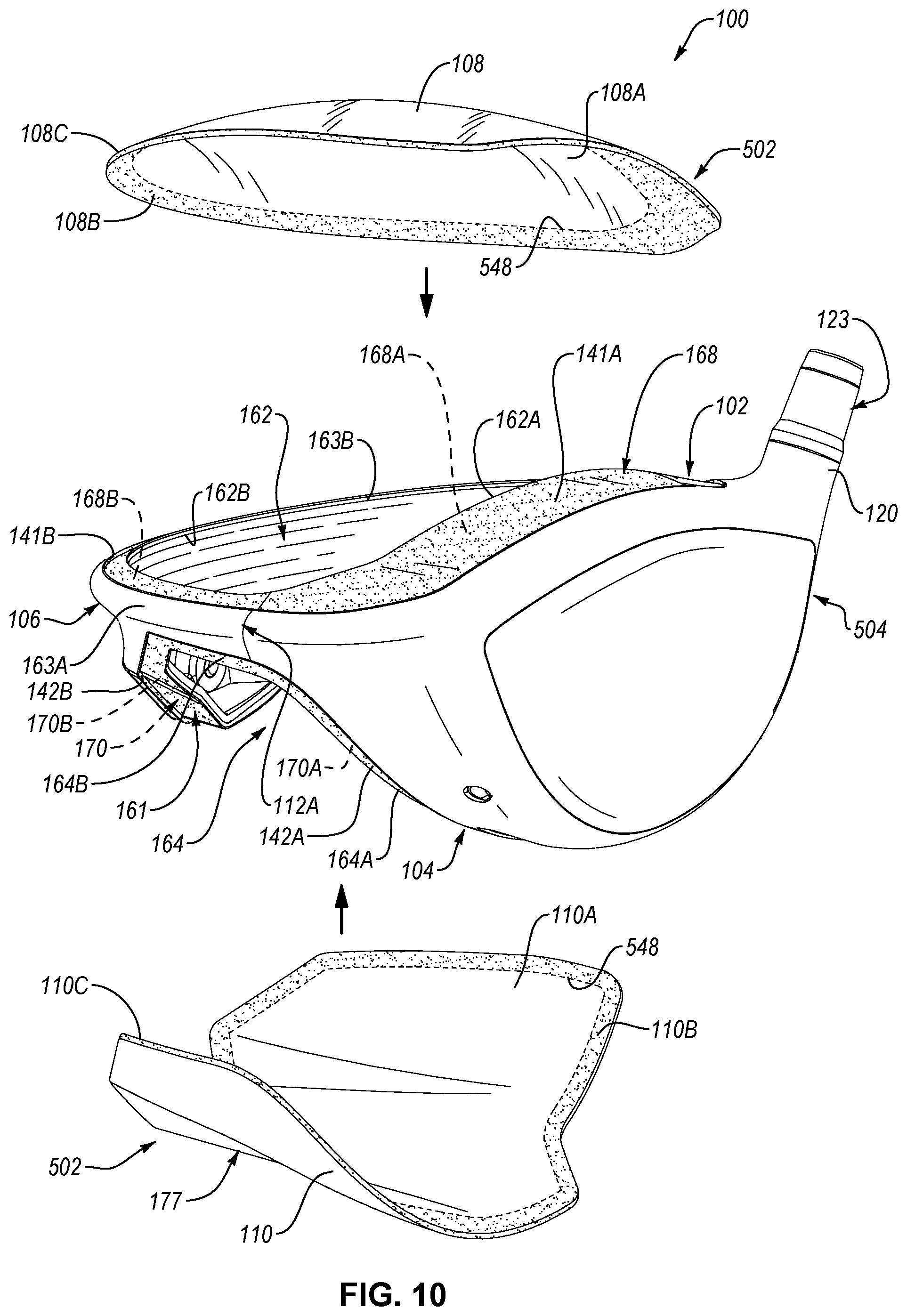 Patent US12569727 Figure 7 – Multi-piece golf club head