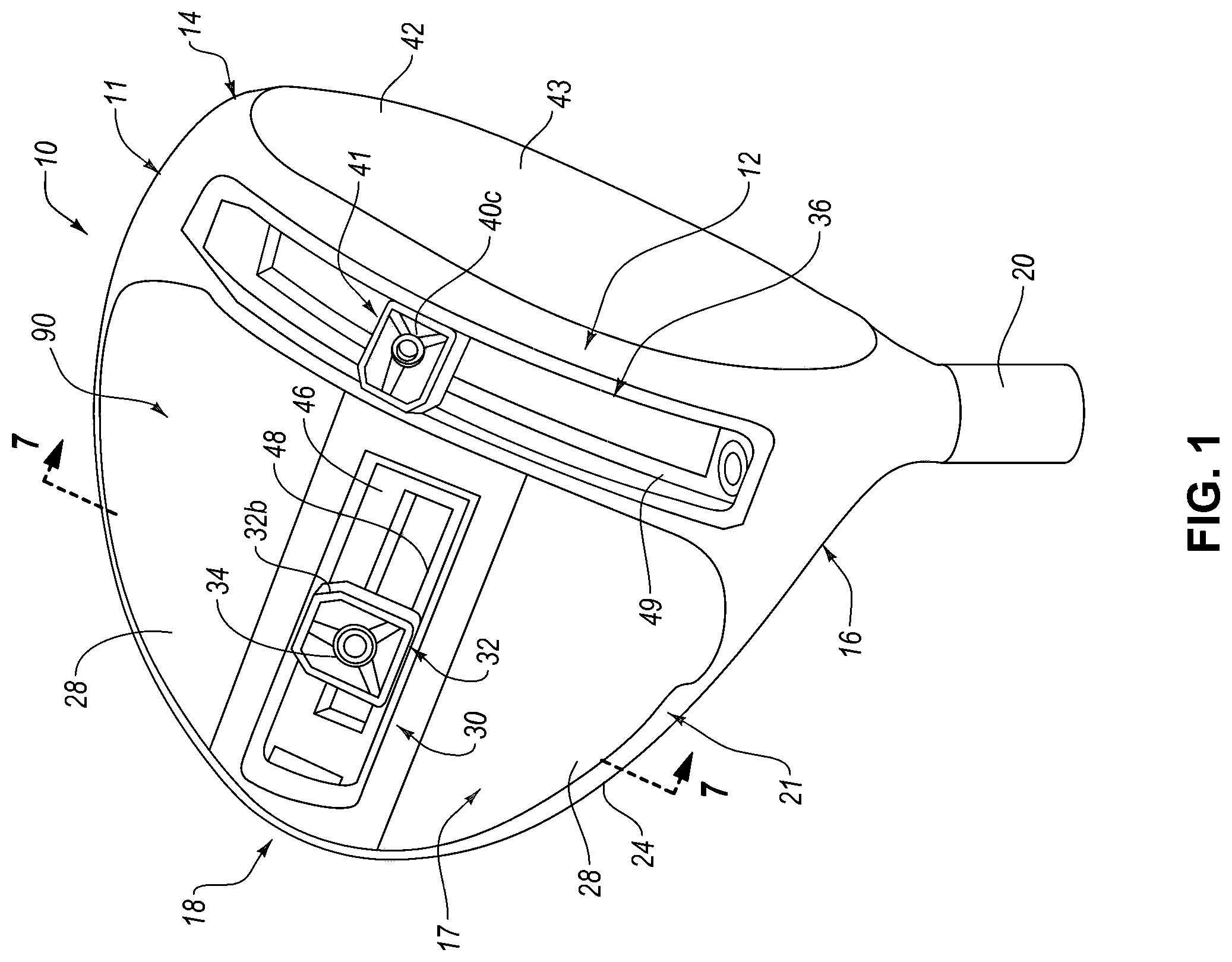 Patent US12569728 Figure 1 – Golf club including composite material with color coated fibers and methods of making the same