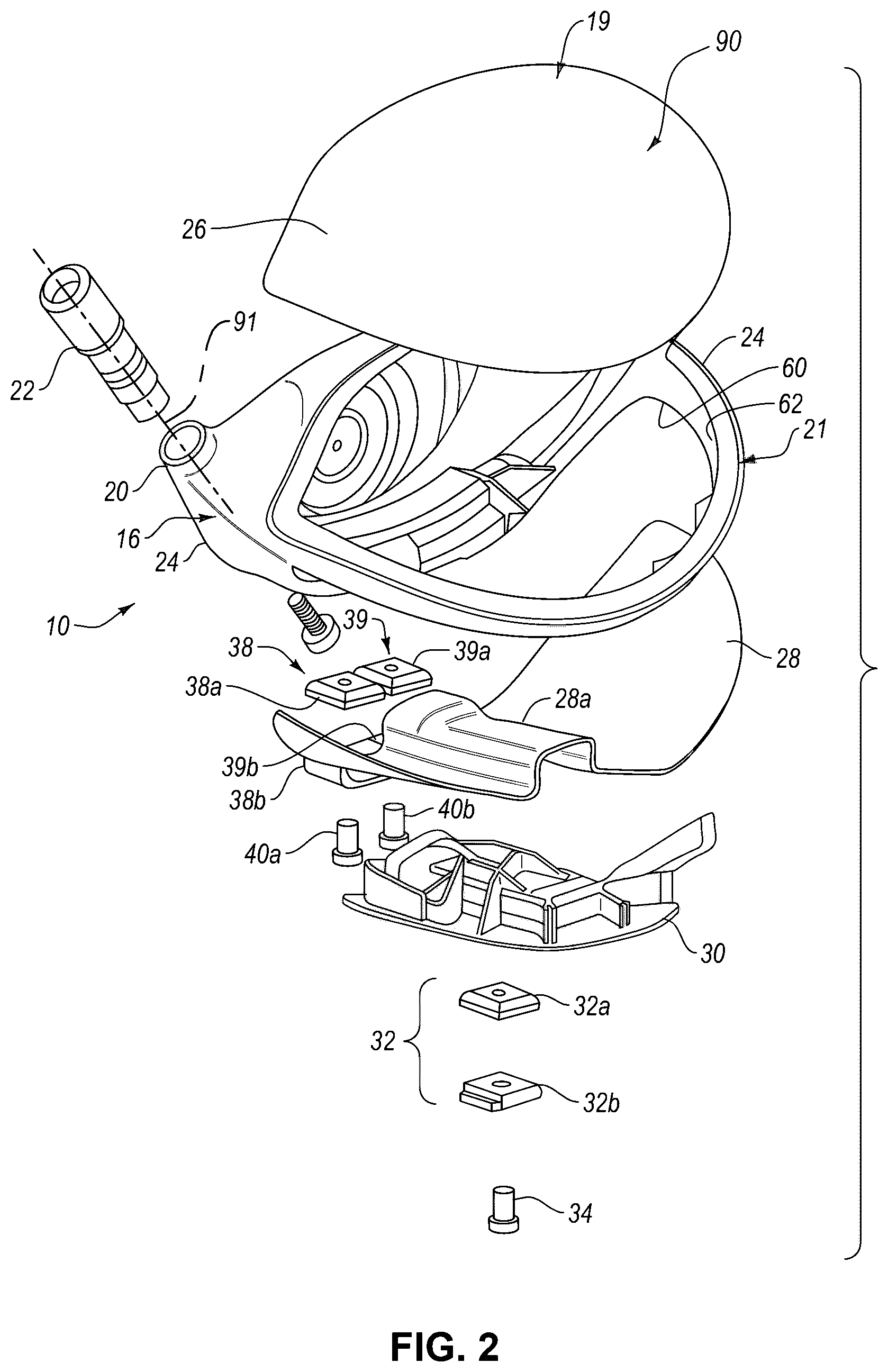 Patent US12569728 Figure 2 – Golf club including composite material with color coated fibers and methods of making the same