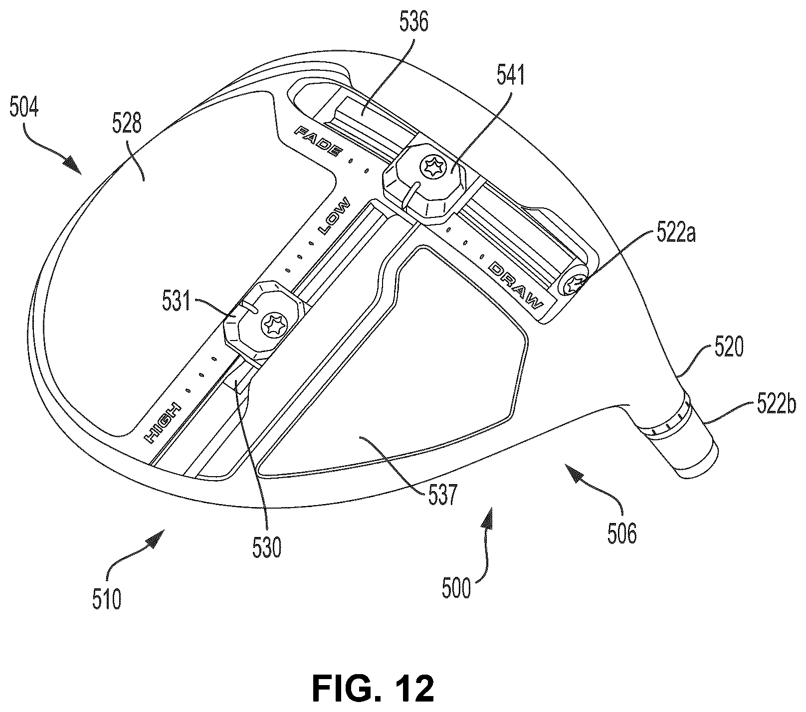 Patent US12569728 Figure 9 – Golf club including composite material with color coated fibers and methods of making the same