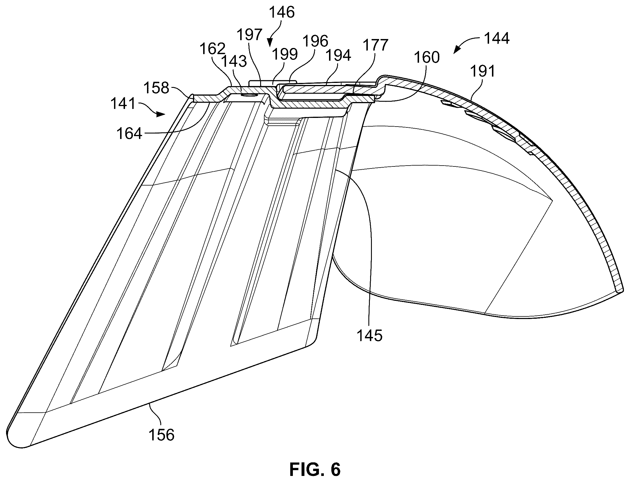Patent US12569746 Figure 6 – Shoulder pad system with configurable cushion members