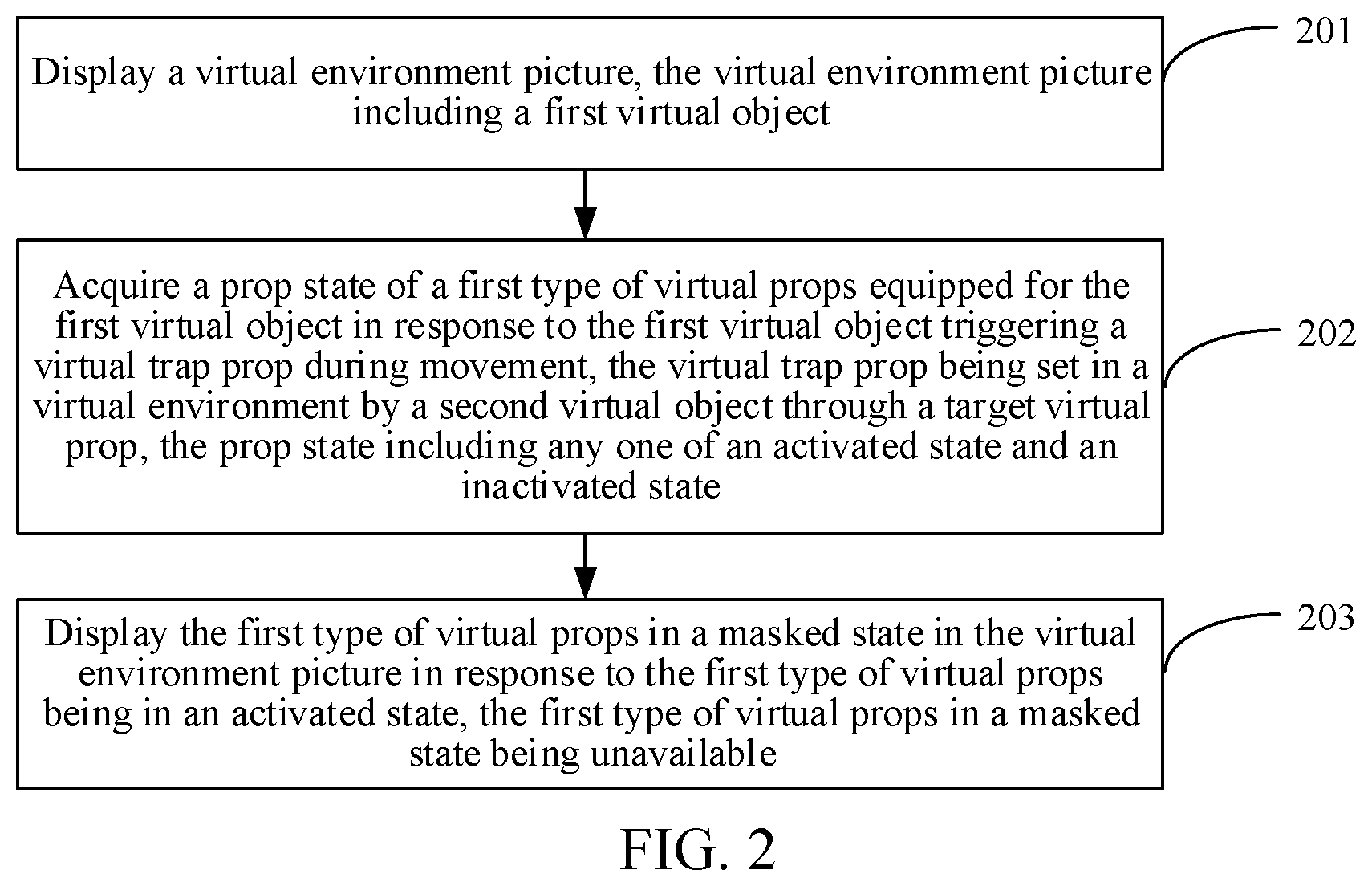 Patent US12569760 Figure 2 – Masking a function of a virtual object using a trap in a virtual environment