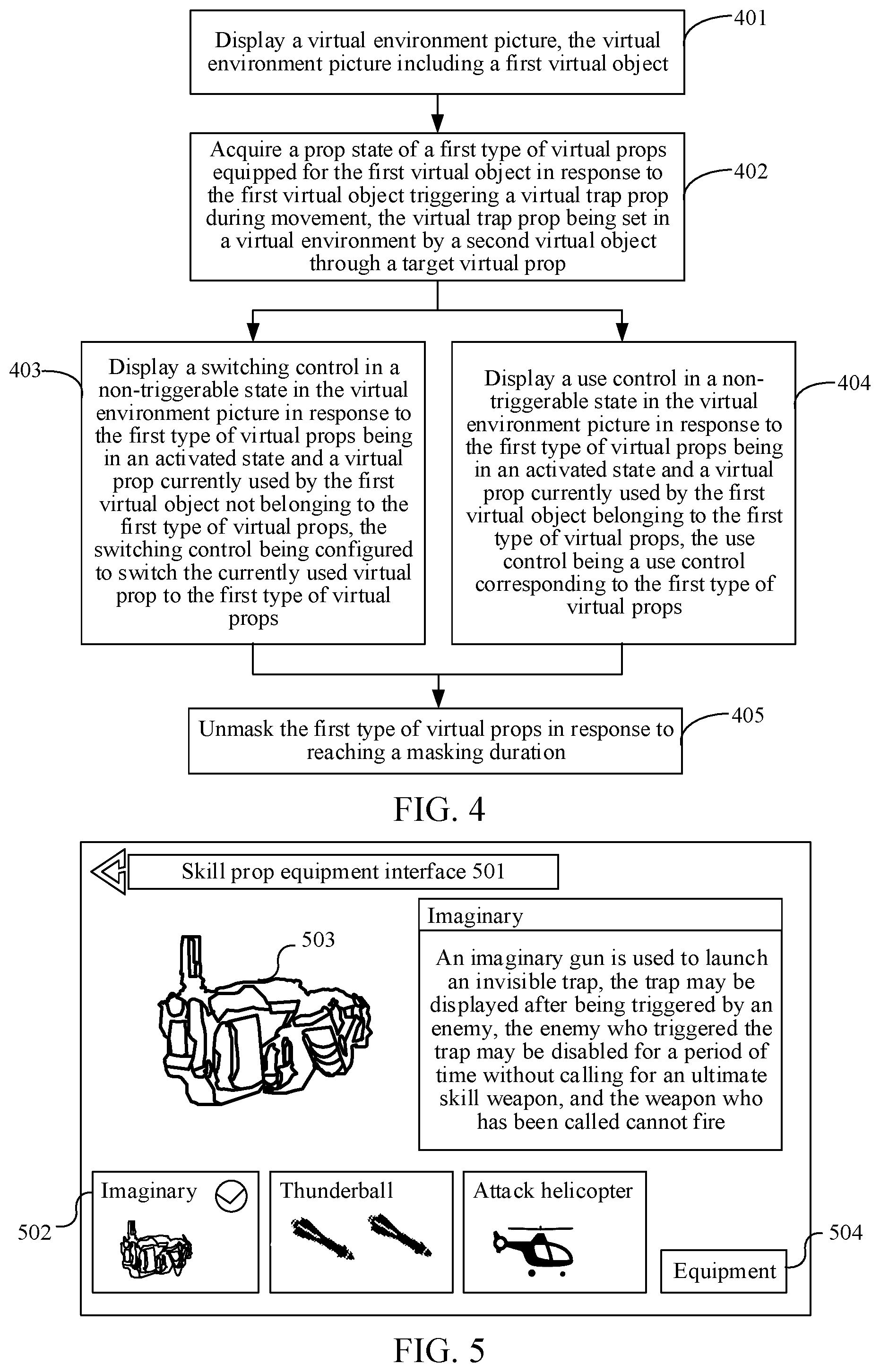Patent US12569760 Figure 4 – Masking a function of a virtual object using a trap in a virtual environment