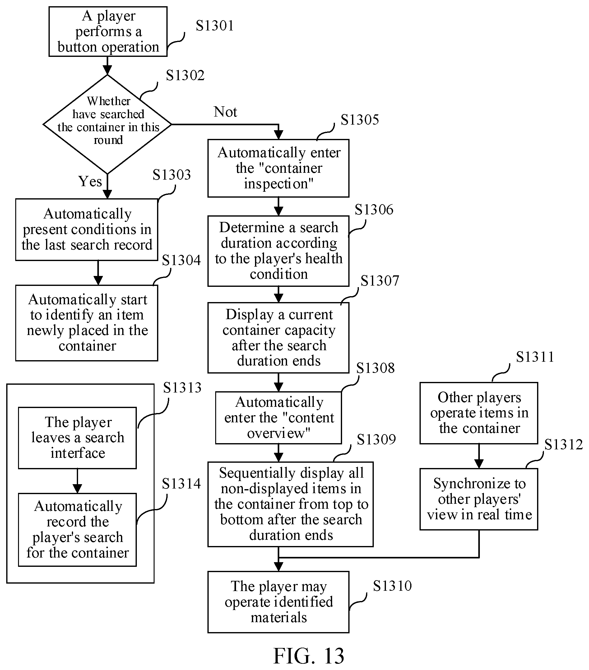 Patent US12569769 Figure 8 – Virtual prop display method for searching a virtual container