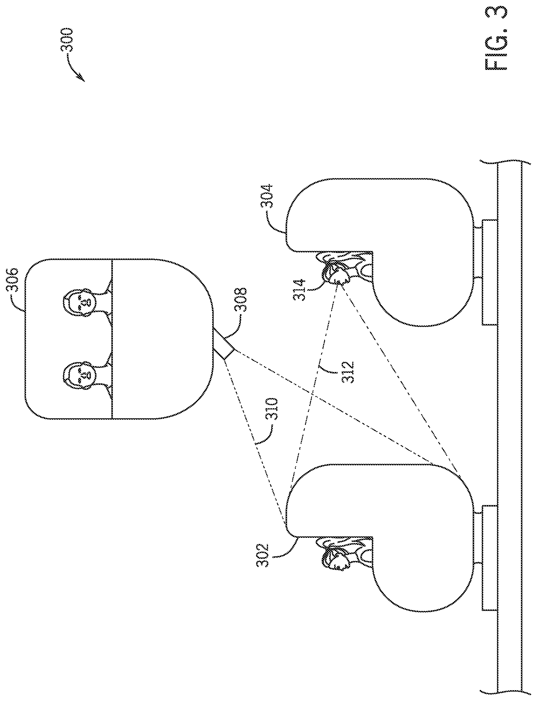 Patent US12569774 Figure 3 – Concealment of ride vehicles in close proximity to other ride vehicles