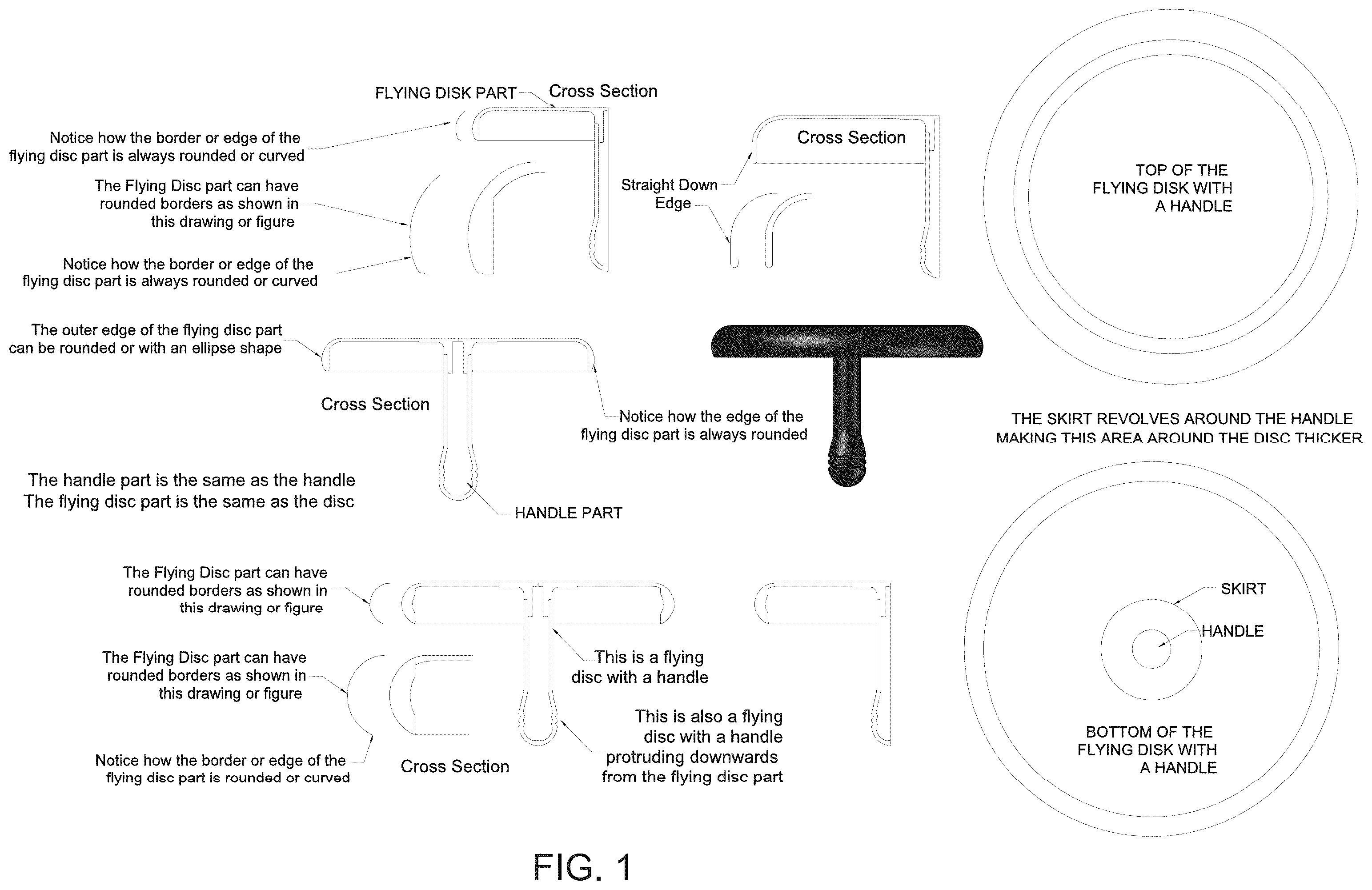 Patent US12569778 Figure 1 – Flying disc(s) with handle