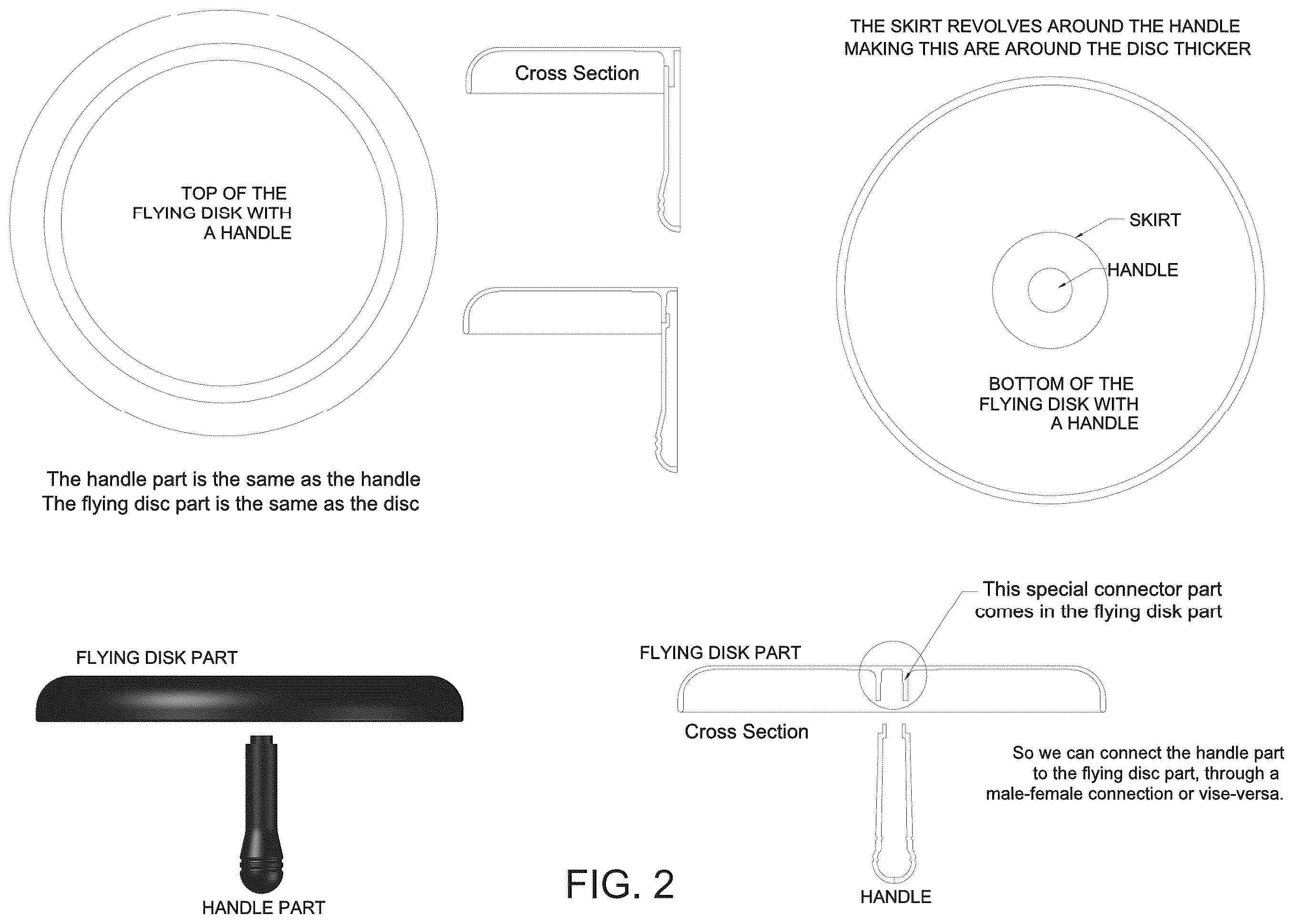 Patent US12569778 Figure 2 – Flying disc(s) with handle