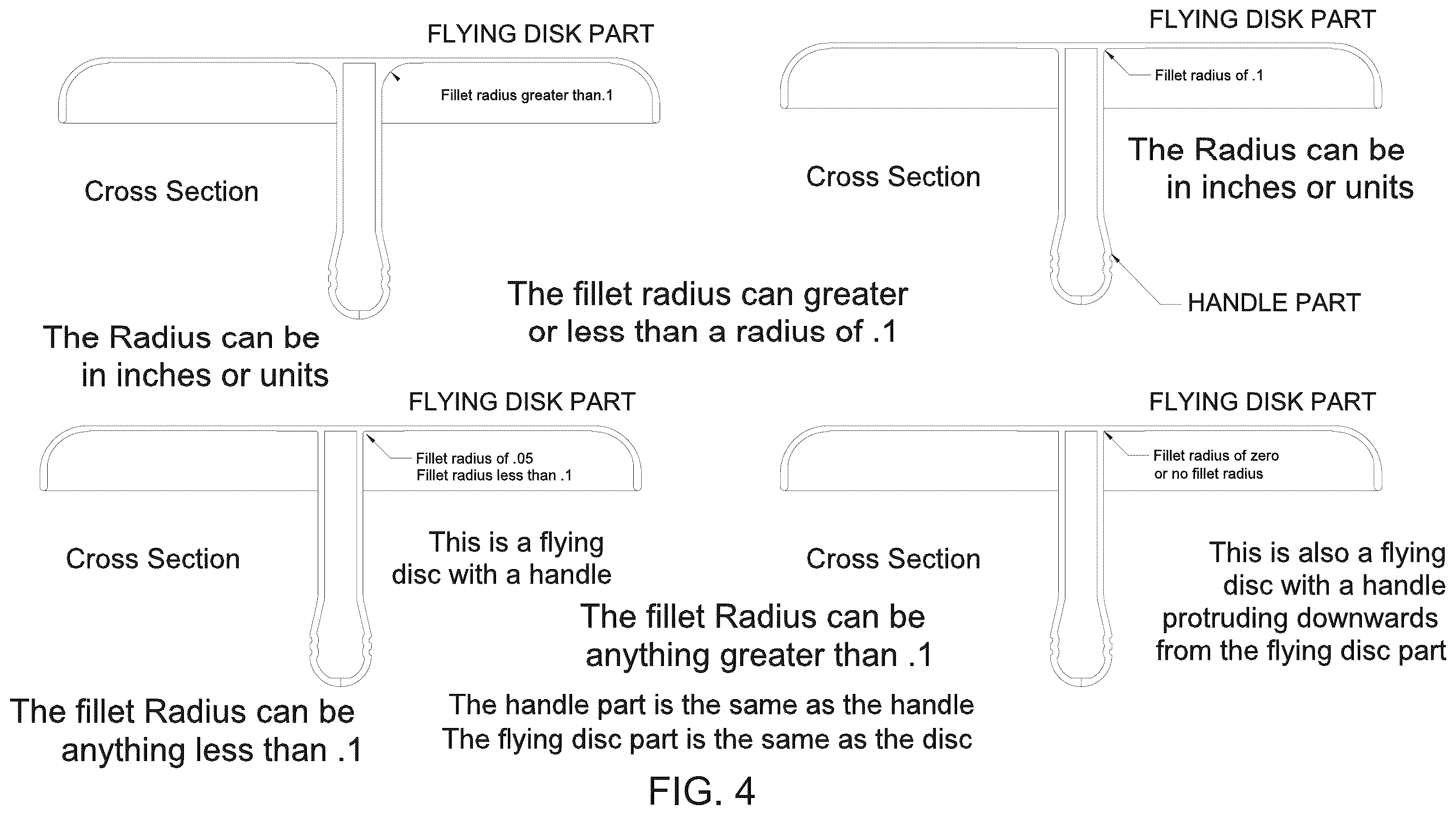 Patent US12569778 Figure 4 – Flying disc(s) with handle