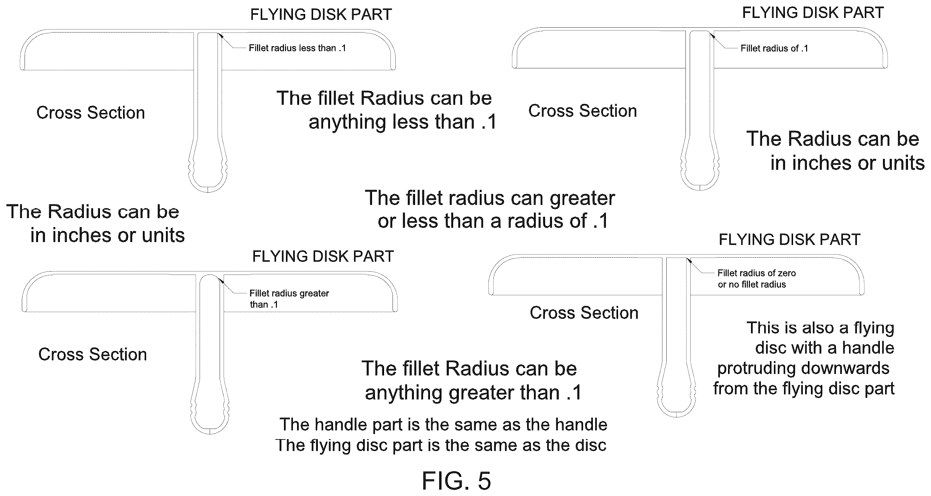 Patent US12569778 Figure 5 – Flying disc(s) with handle