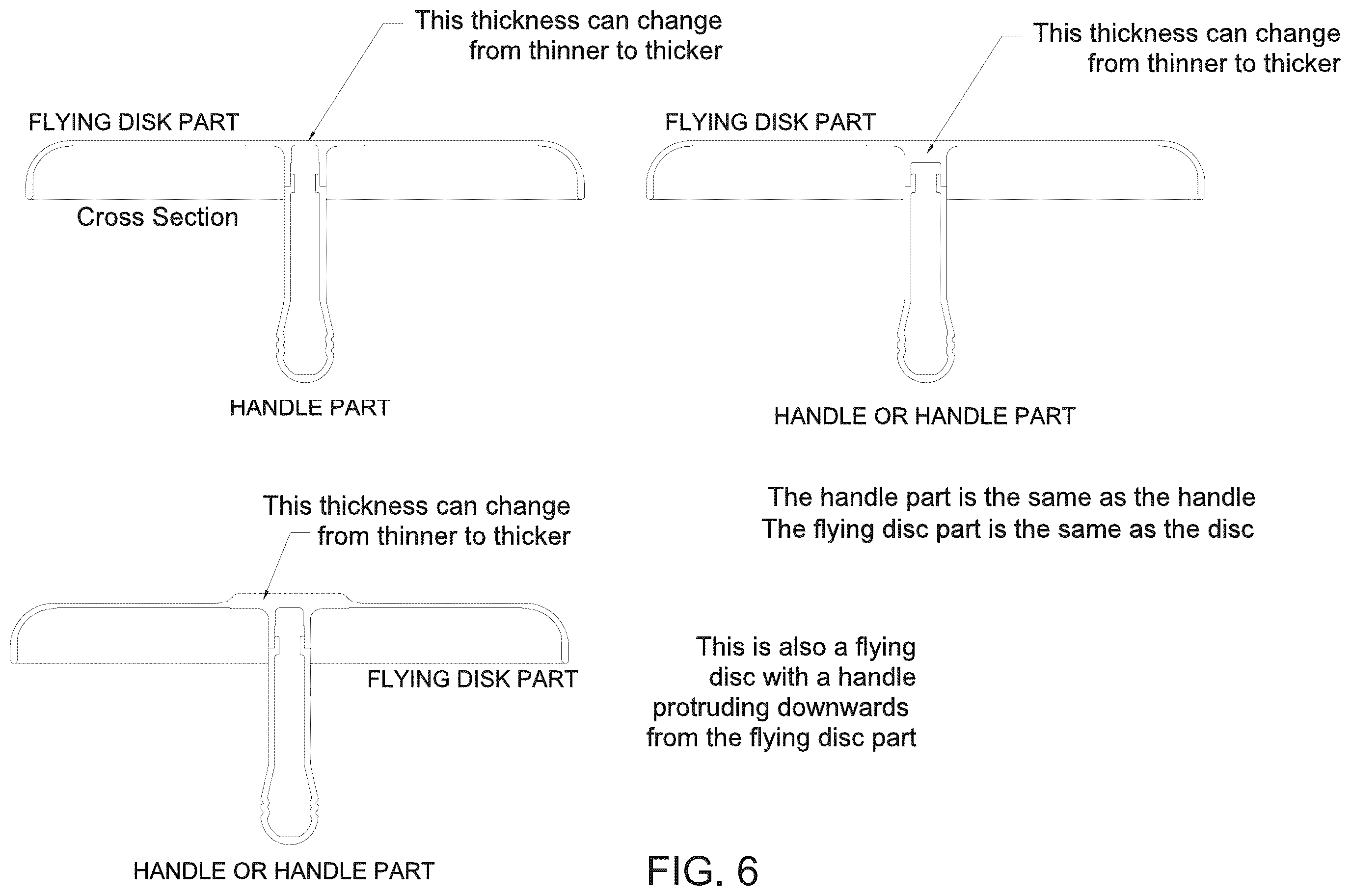 Patent US12569778 Figure 6 – Flying disc(s) with handle