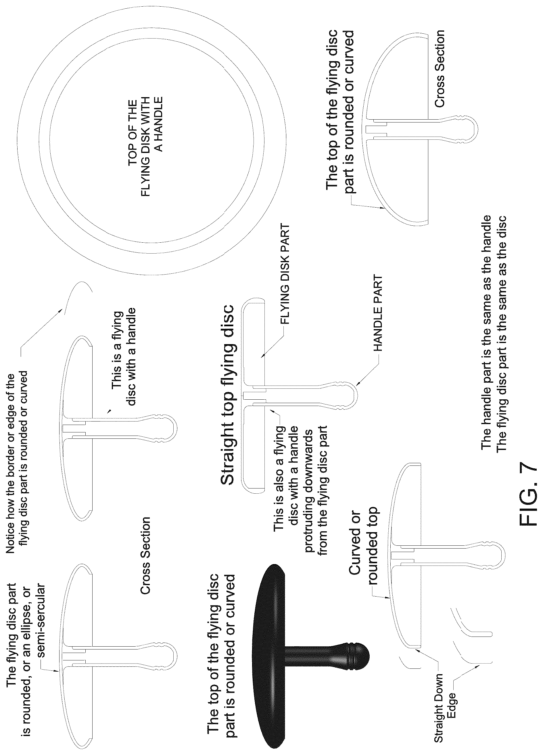 Patent US12569778 Figure 7 – Flying disc(s) with handle