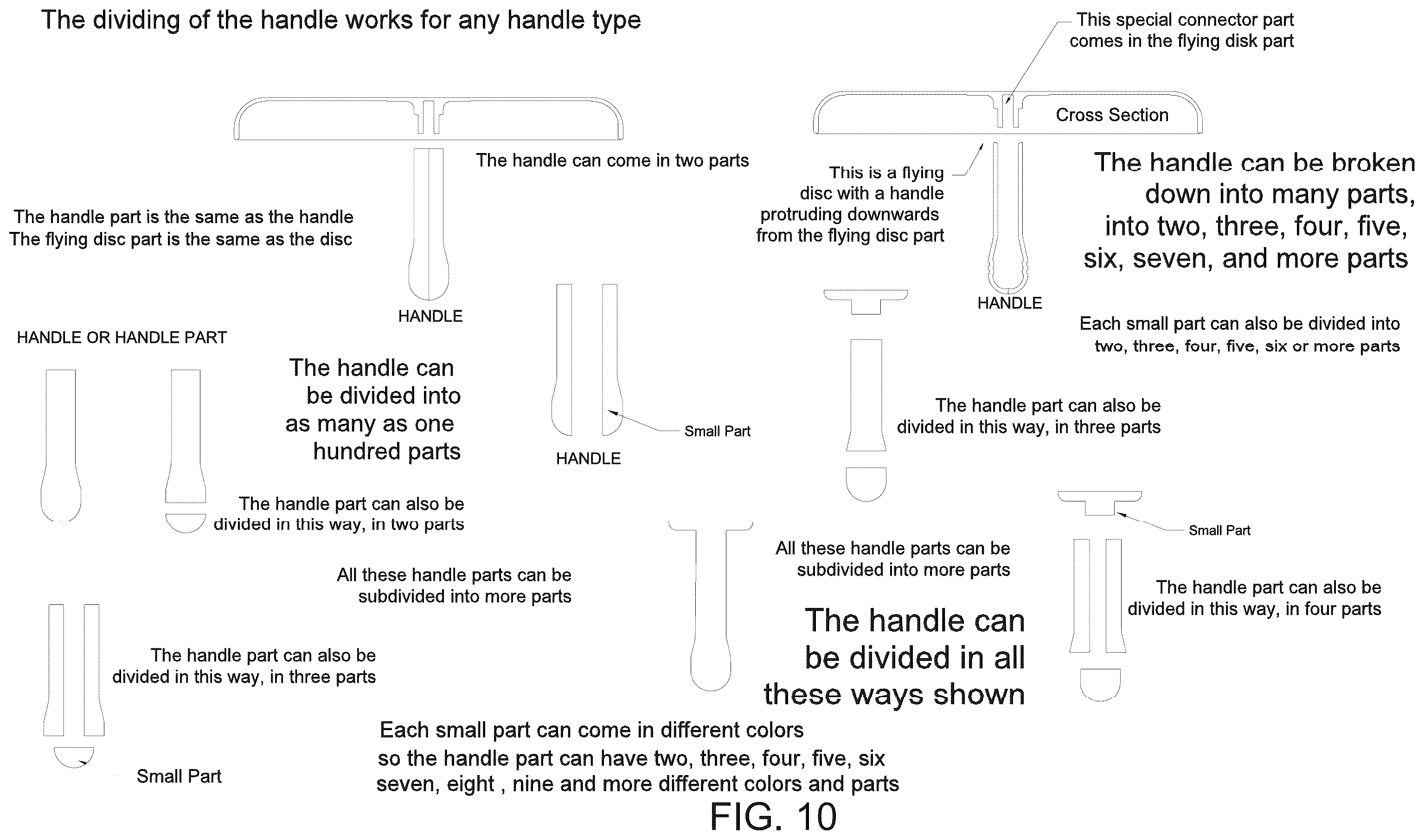 Patent US12569778 Figure 10 – Flying disc(s) with handle
