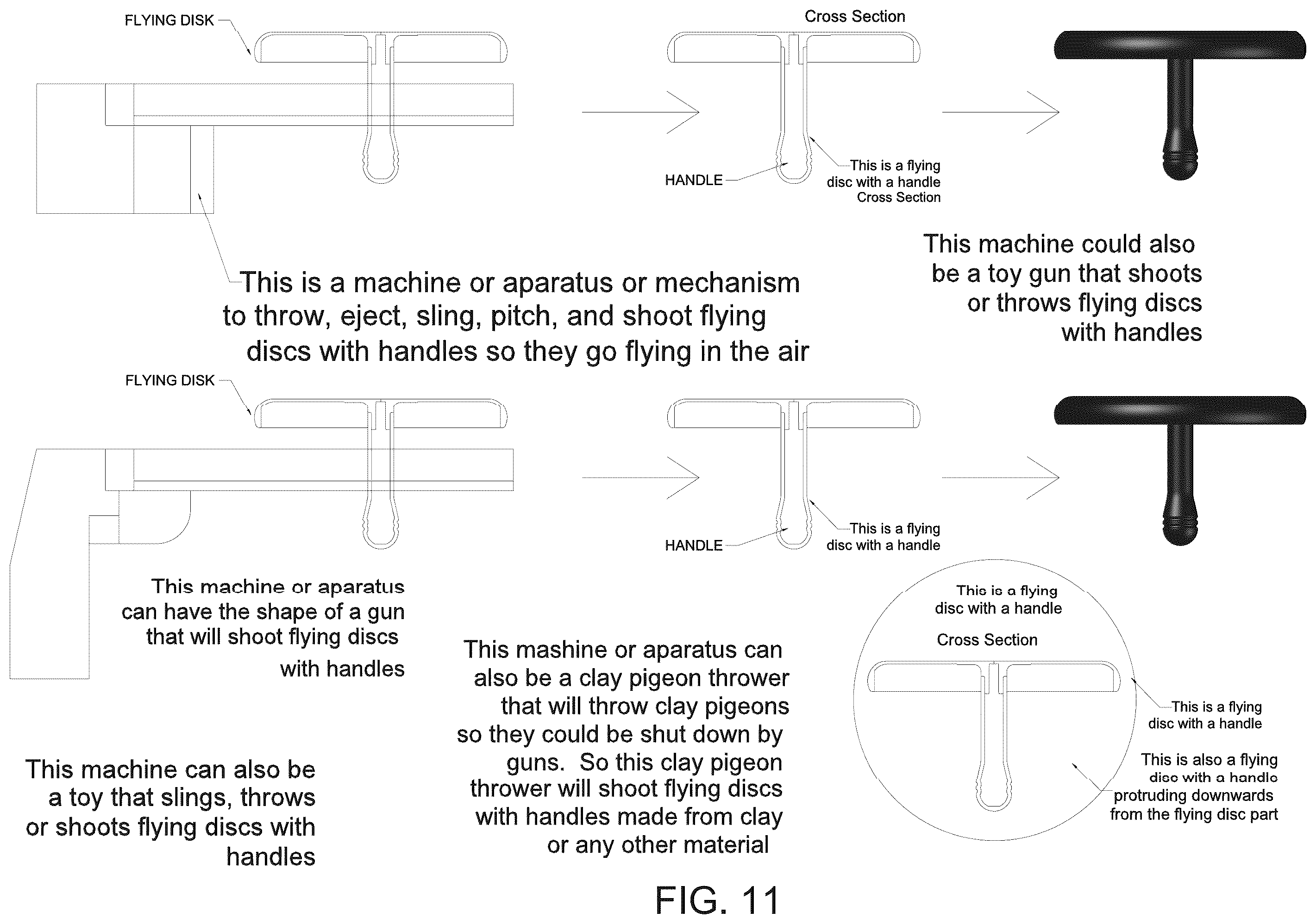 Patent US12569778 Figure 11 – Flying disc(s) with handle