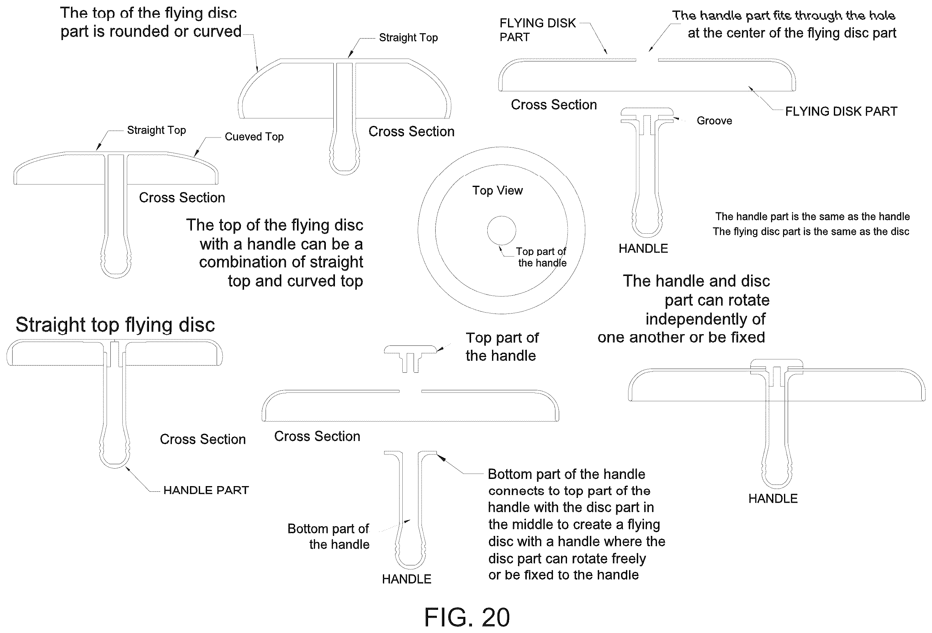 Patent US12569778 Figure 20 – Flying disc(s) with handle