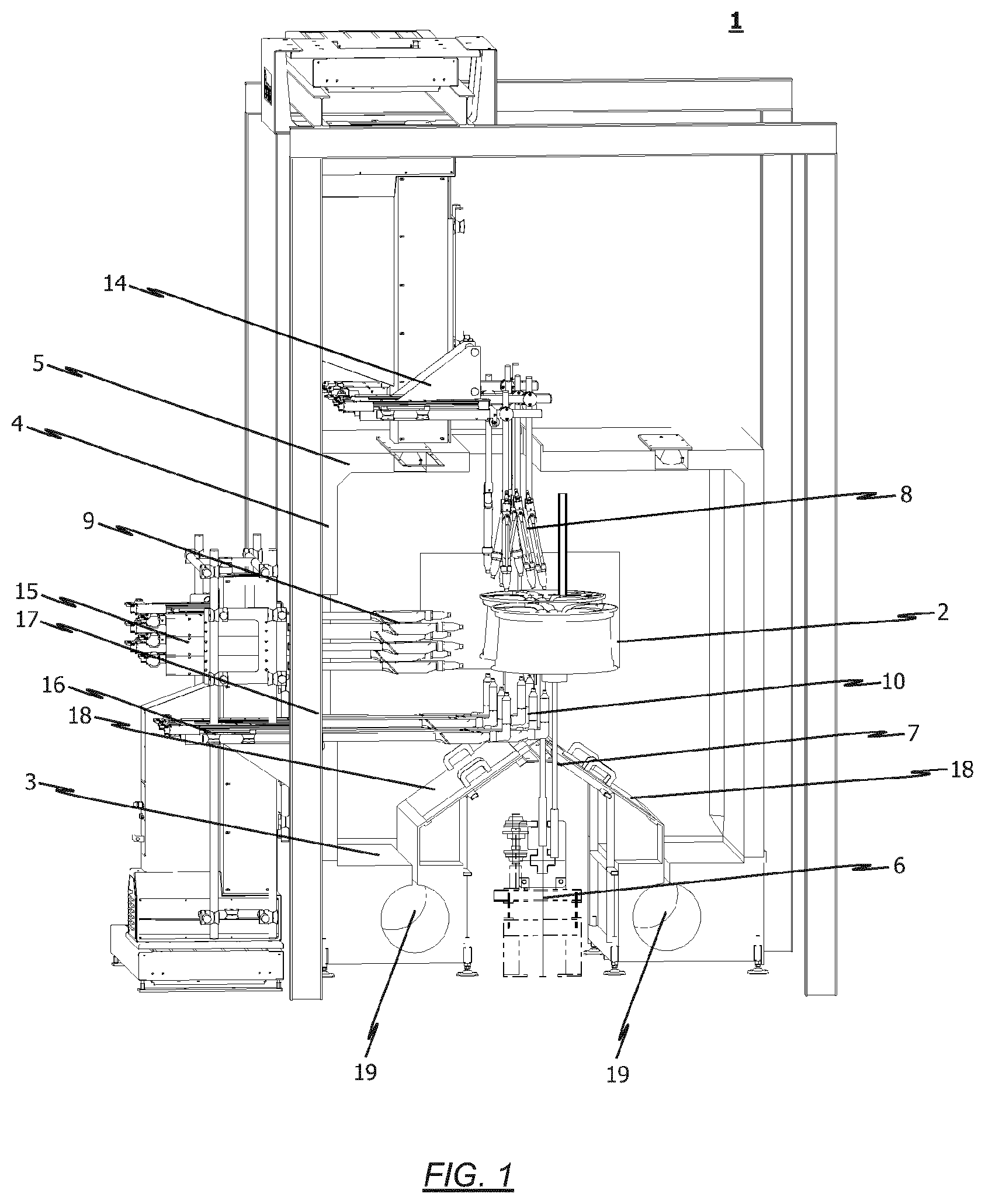 Patent US12569872 Figure 1 – Coating booth for coating vehicle rims