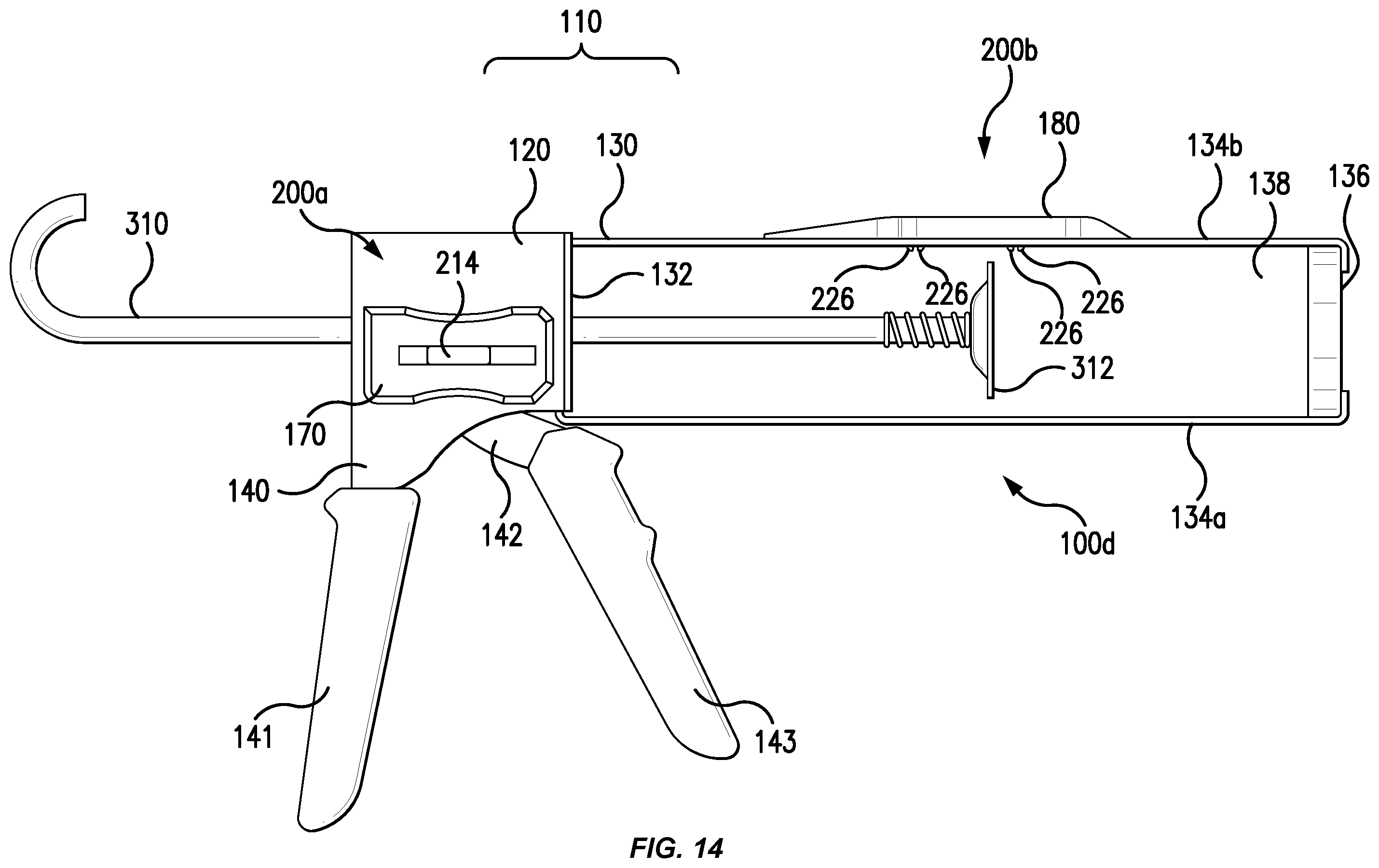 Patent US12569874 Figure 11 – Dispensing gun with onboard accessory tool stowage system