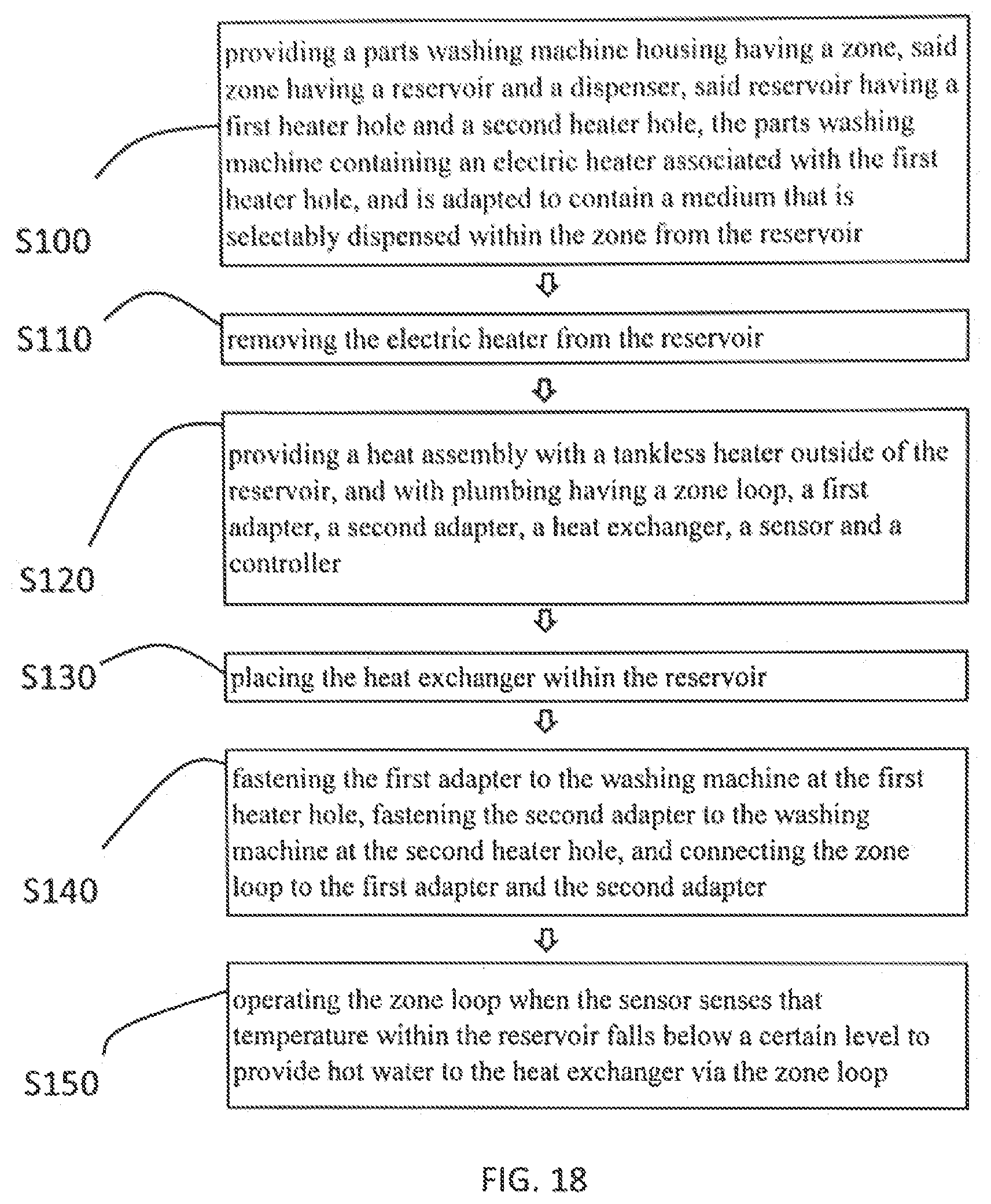 Patent US12569889 Figure 15 – Gas heating system for a parts washing machine, and to the method of converting an electric parts washing machine to a gas parts washing machine