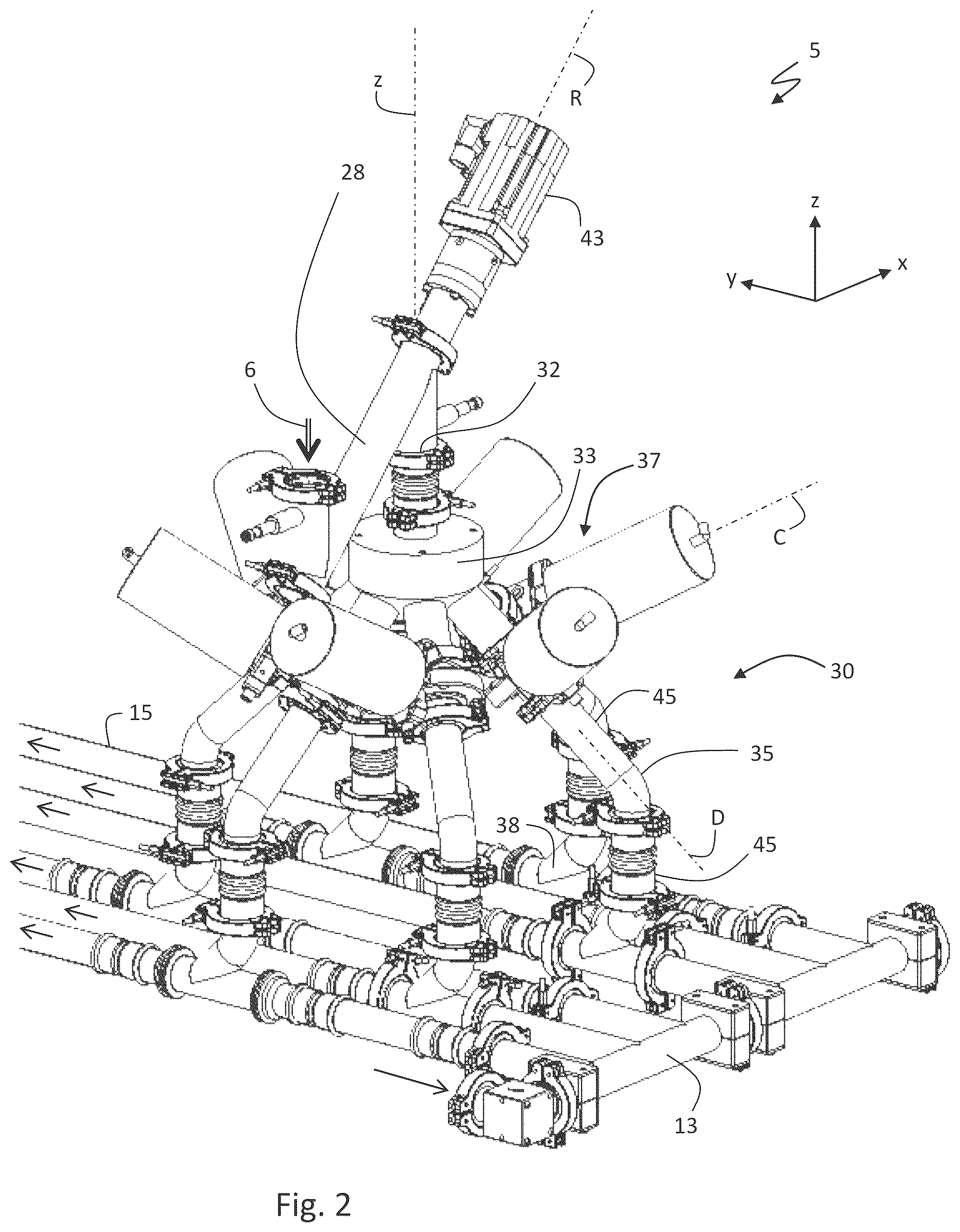 Patent US12569915 Figure 2 – System and method for distributing raw material powder to a plurality of additive manufacturing machines