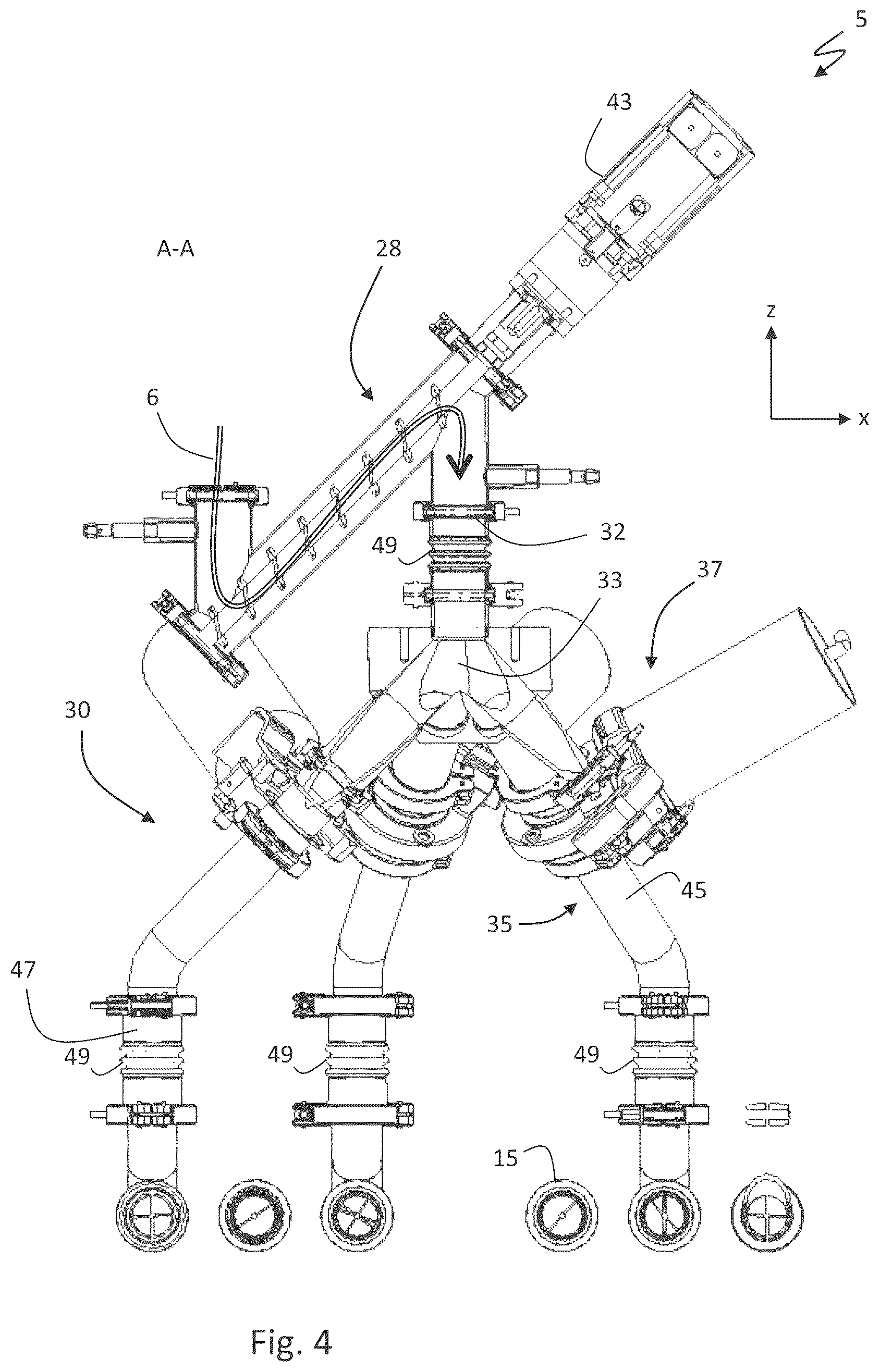 Patent US12569915 Figure 4 – System and method for distributing raw material powder to a plurality of additive manufacturing machines