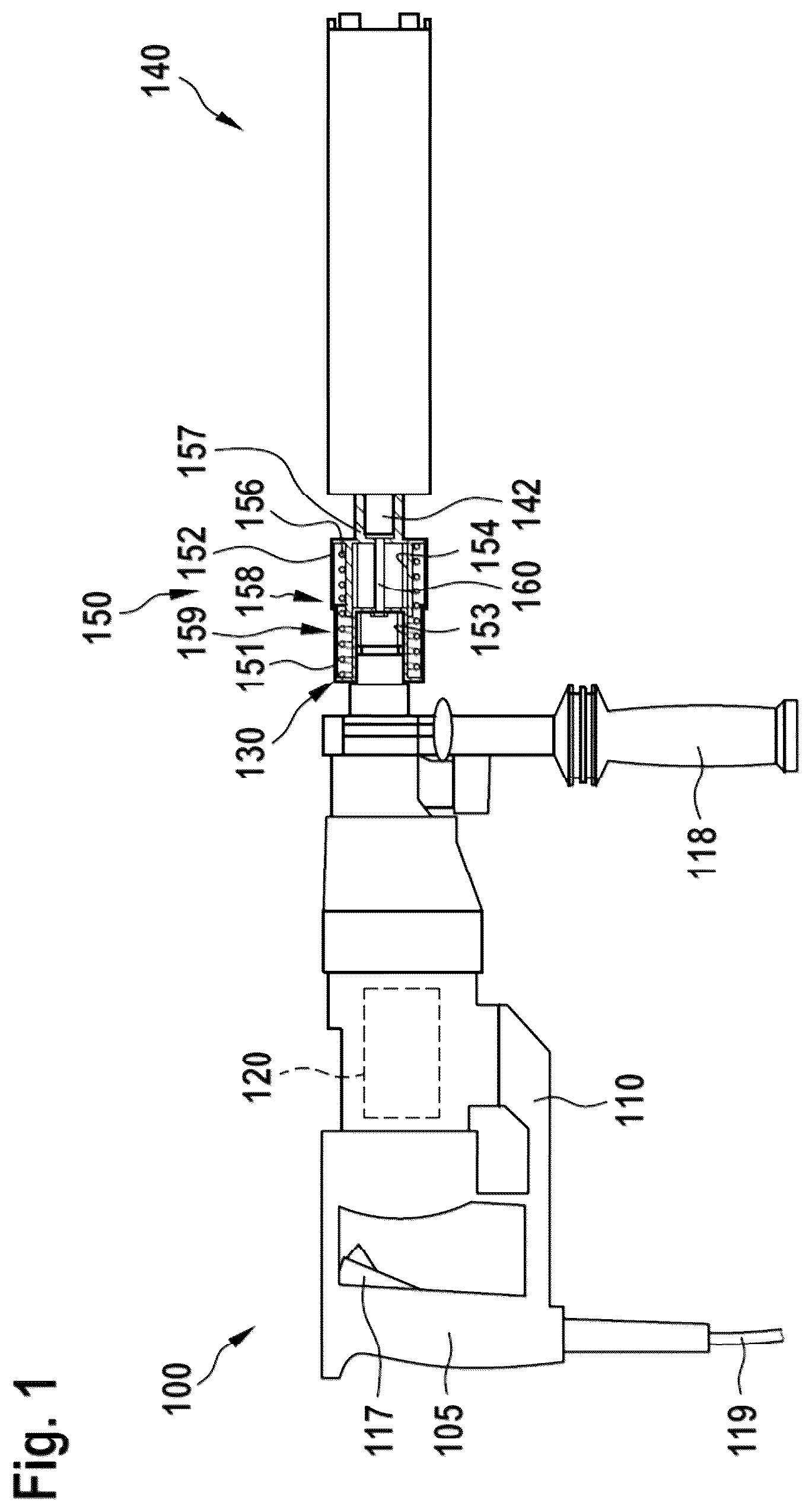 Patent US12569920 Figure 1 – Downforce indicator device having a tool receptacle