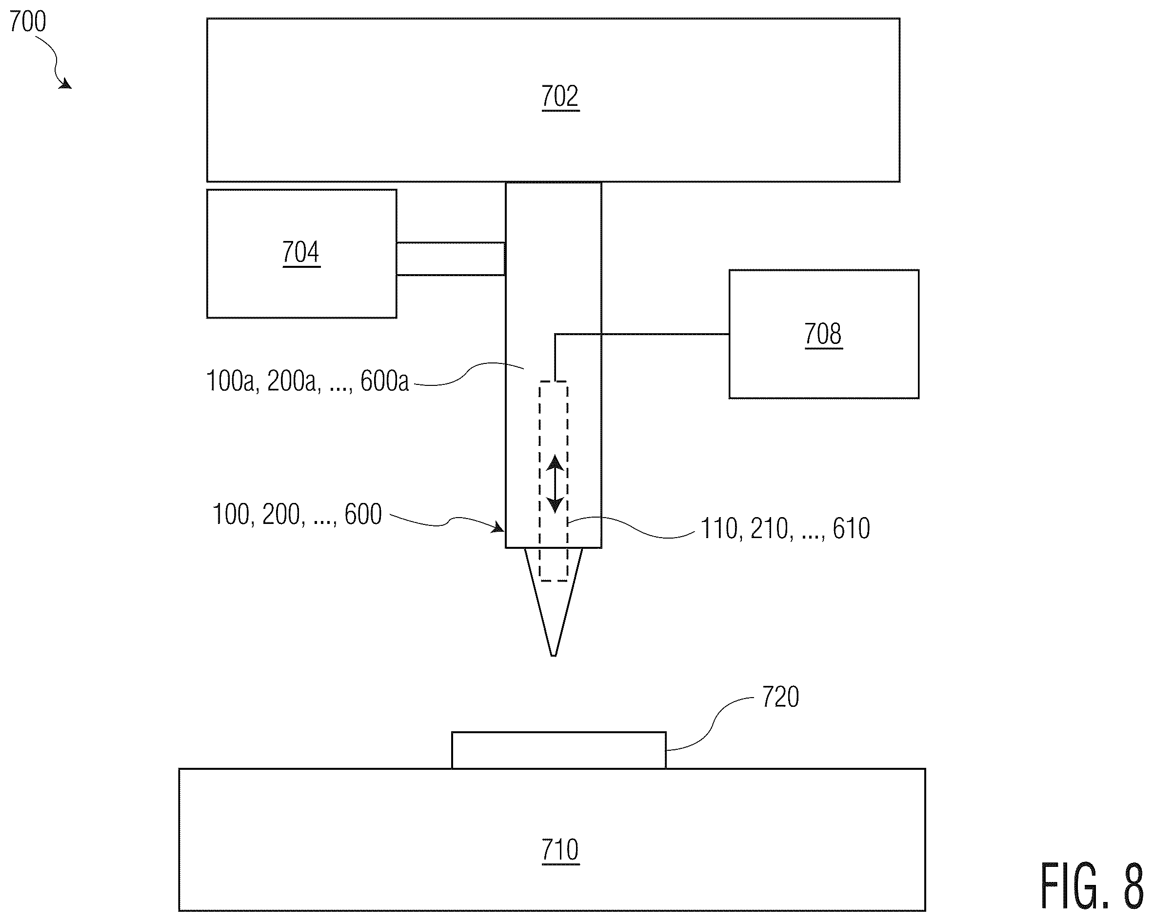 Patent US12569925 Figure 8 – Solder jetting head capable of absorbing impact, and related systems and methods