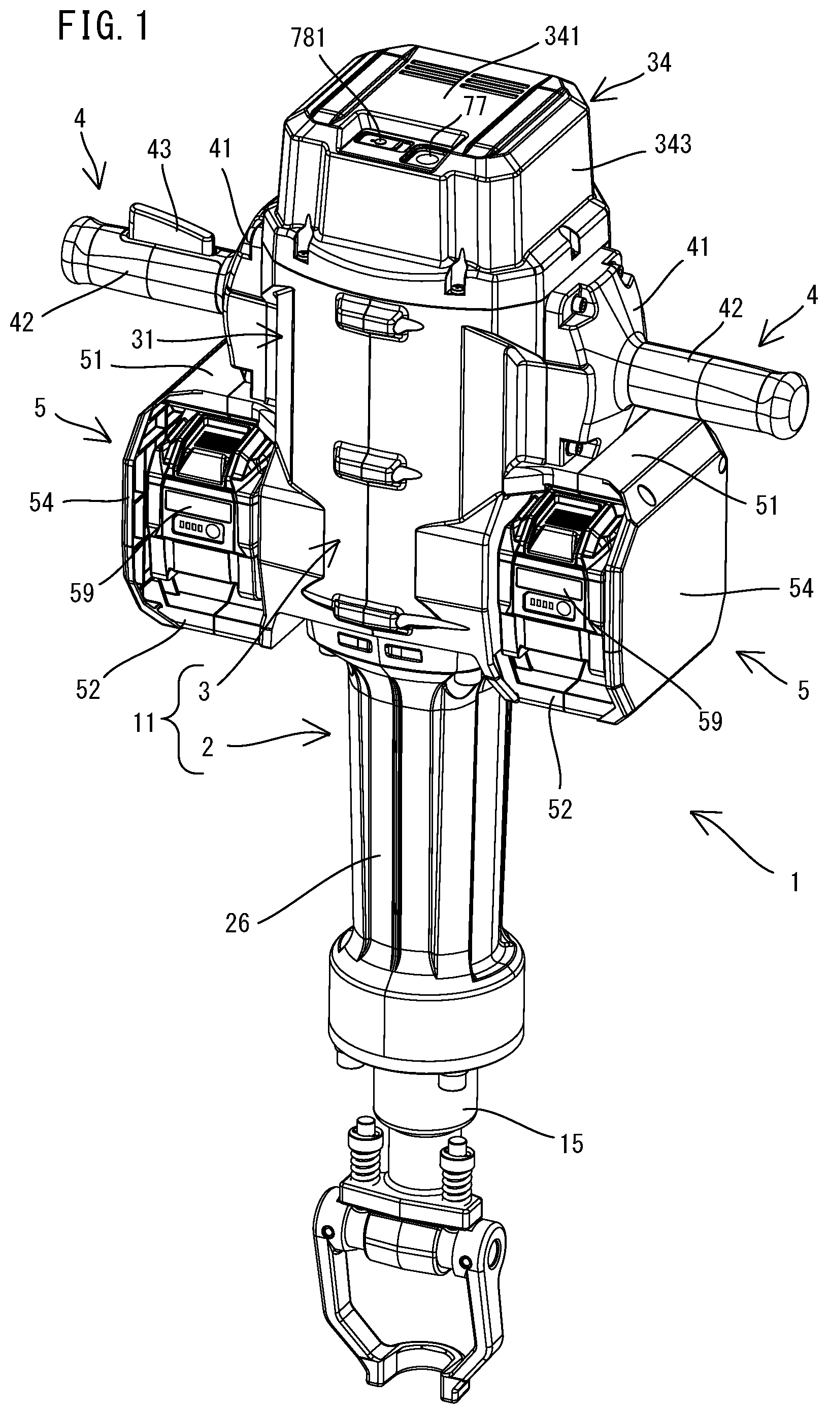 Patent US12569970 Figure 1 – Power tool having hammer mechanism