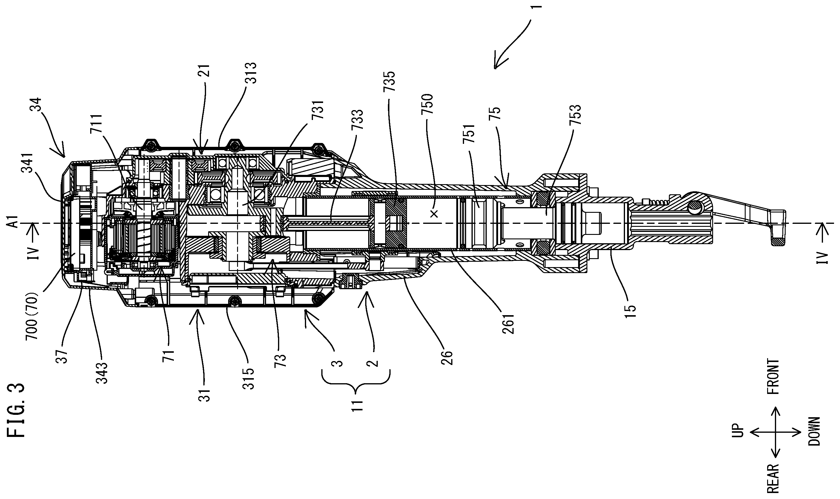 Patent US12569970 Figure 3 – Power tool having hammer mechanism