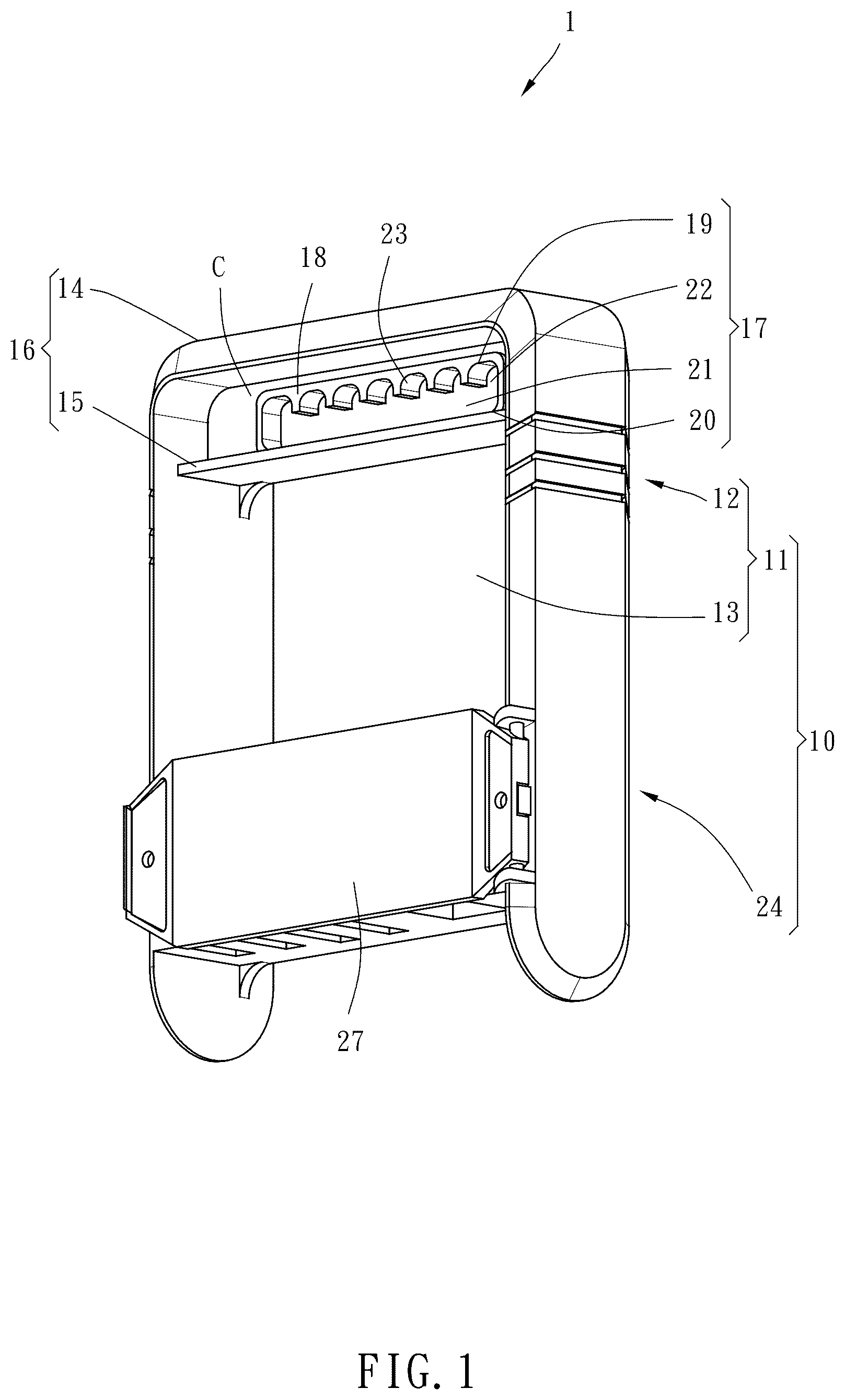 Patent US12569976 Figure 1 – Tool hanger