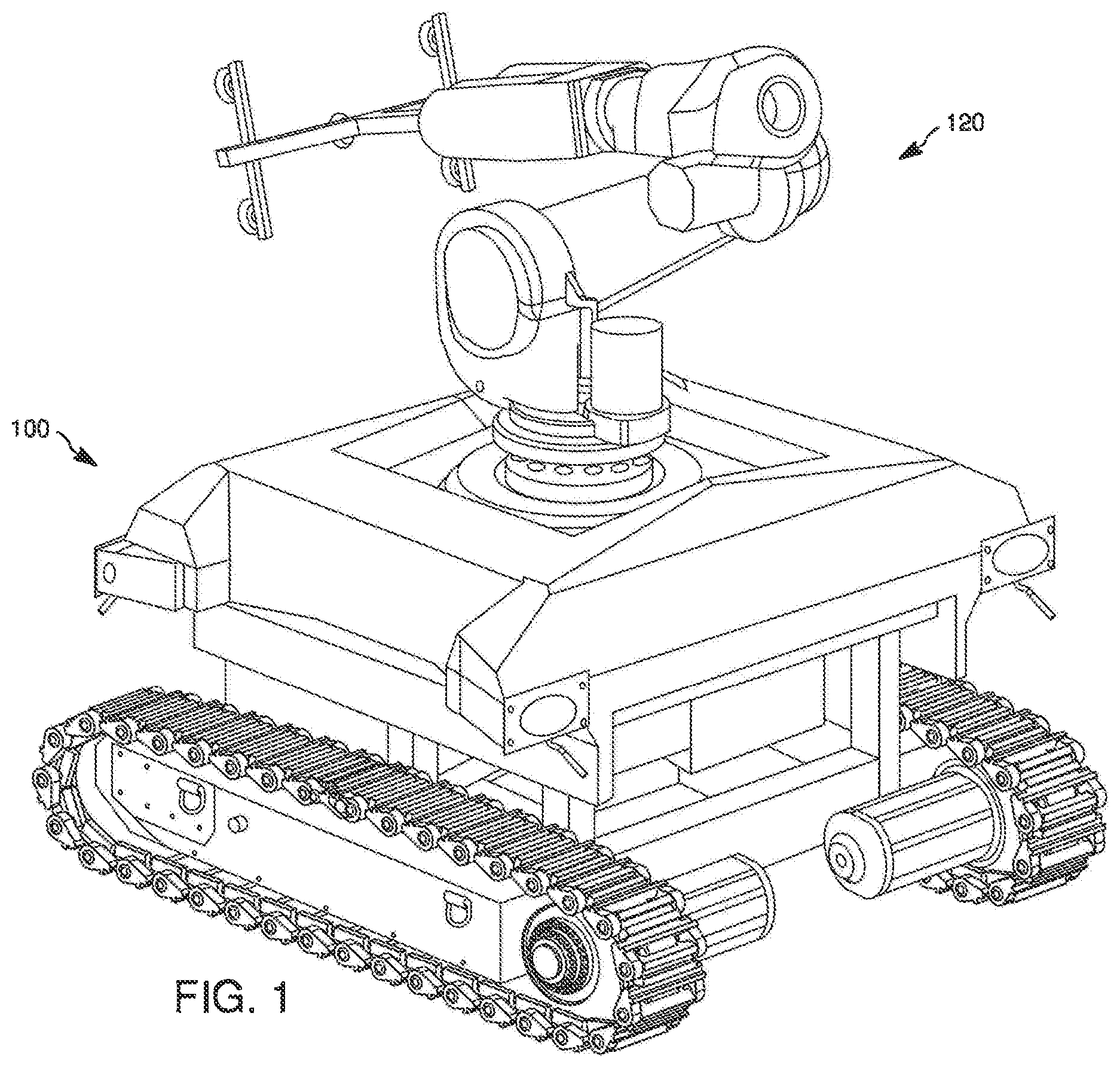 Patent US12569987 — Robotic arm cooperating with an off-road capable base vehicle — Figure 1