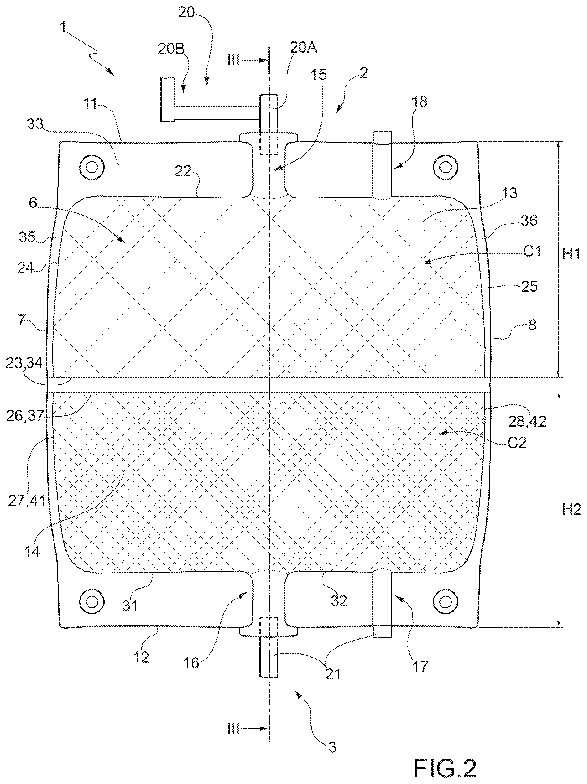 Patent US12576007 Figure 2 – Flexible bag for the preparation of adipose tissue grafts and relative kit