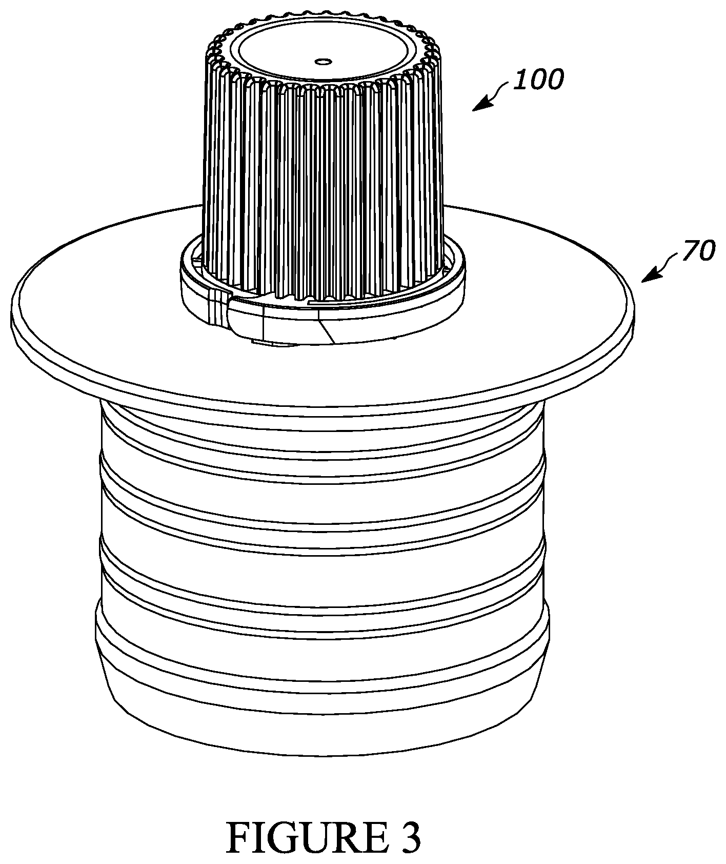 Patent US12576008 Figure 3 – Flexible container assembly and fitment assembly for a flexible container assembly