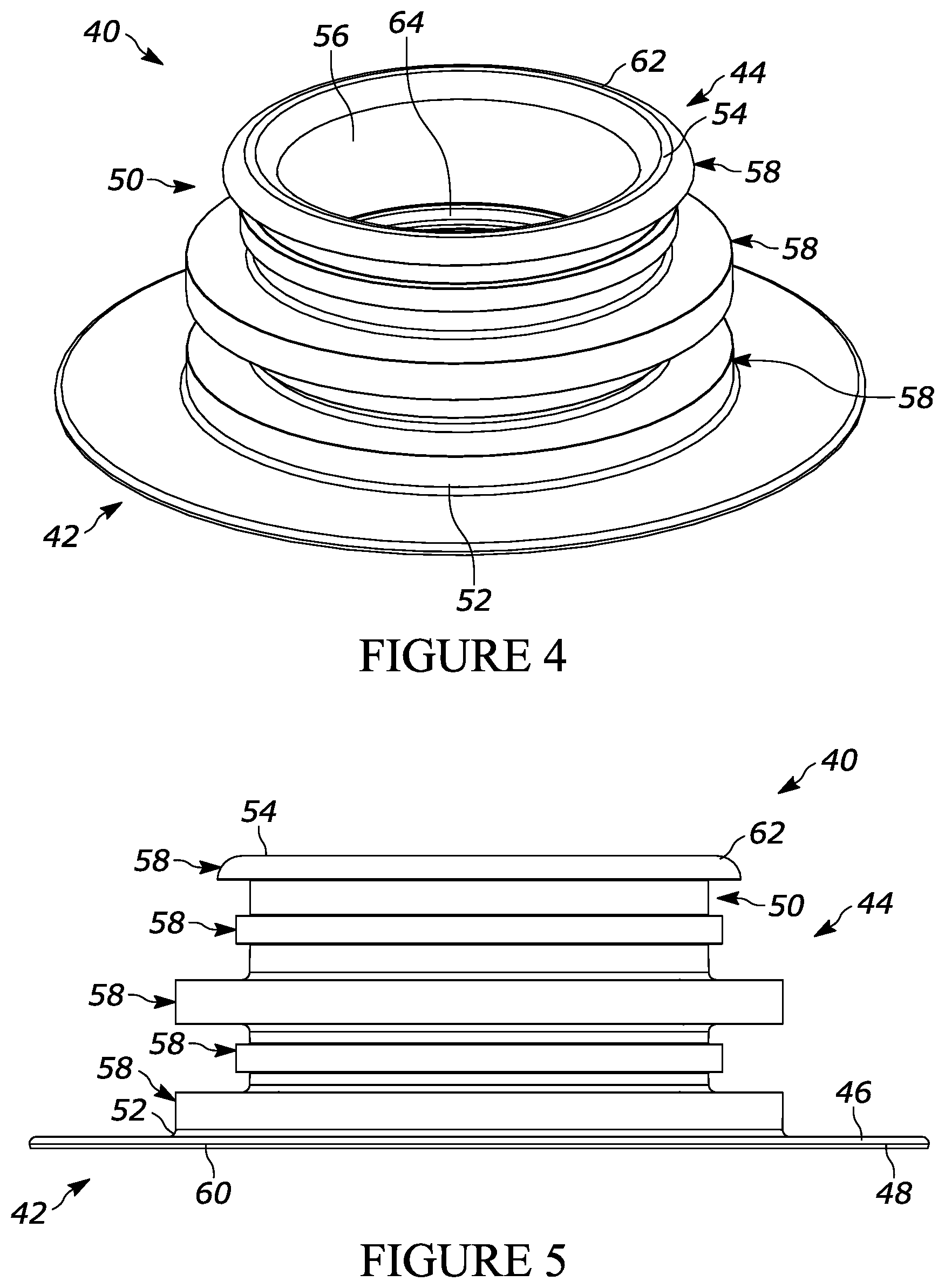 Patent US12576008 Figure 4 – Flexible container assembly and fitment assembly for a flexible container assembly