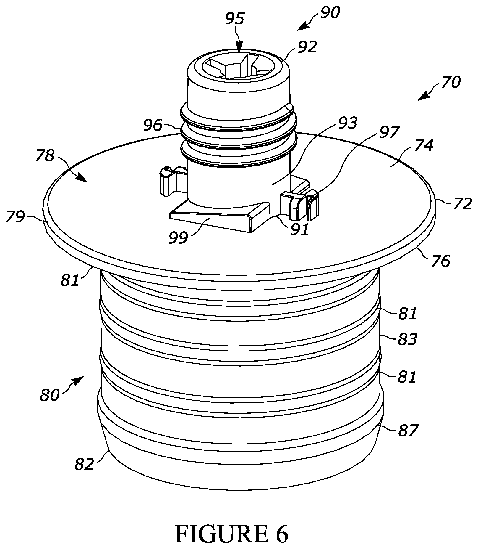 Patent US12576008 Figure 5 – Flexible container assembly and fitment assembly for a flexible container assembly