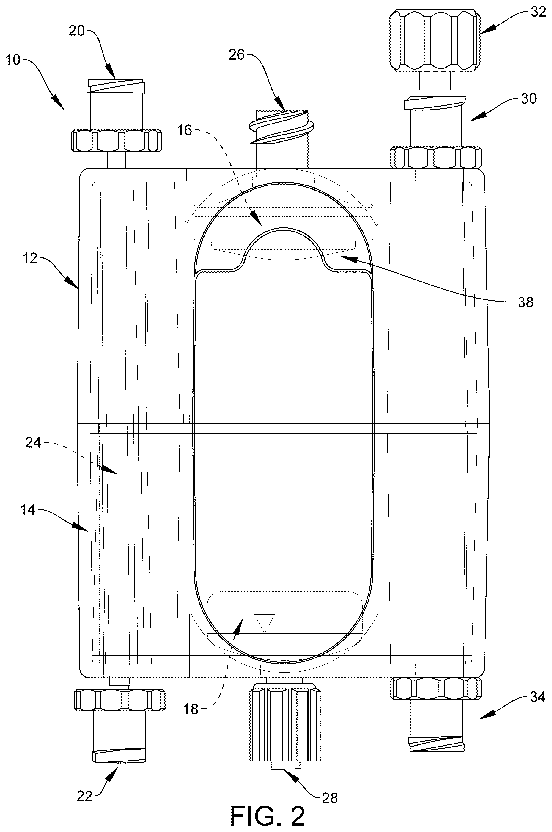 Patent US12576203 Figure 2 – Fluid collection canister for use with sub-atmospheric pressure pump